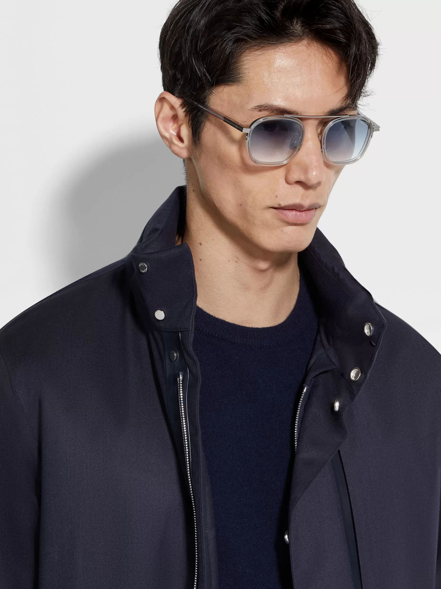 Lunettes de Soleil Orizzonte I en Métal et Acétate Gris Clair Transparent<ZEGNA Fashion