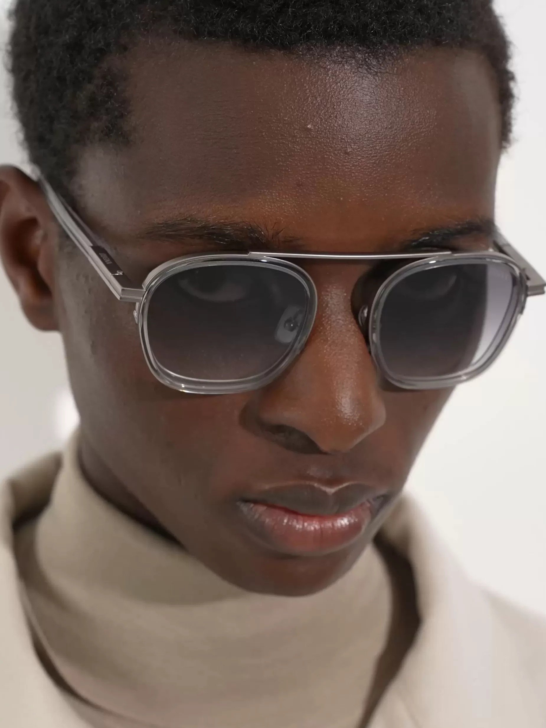Lunettes de Soleil Orizzonte I en Métal et Acétate Gris Clair Transparent<ZEGNA Fashion