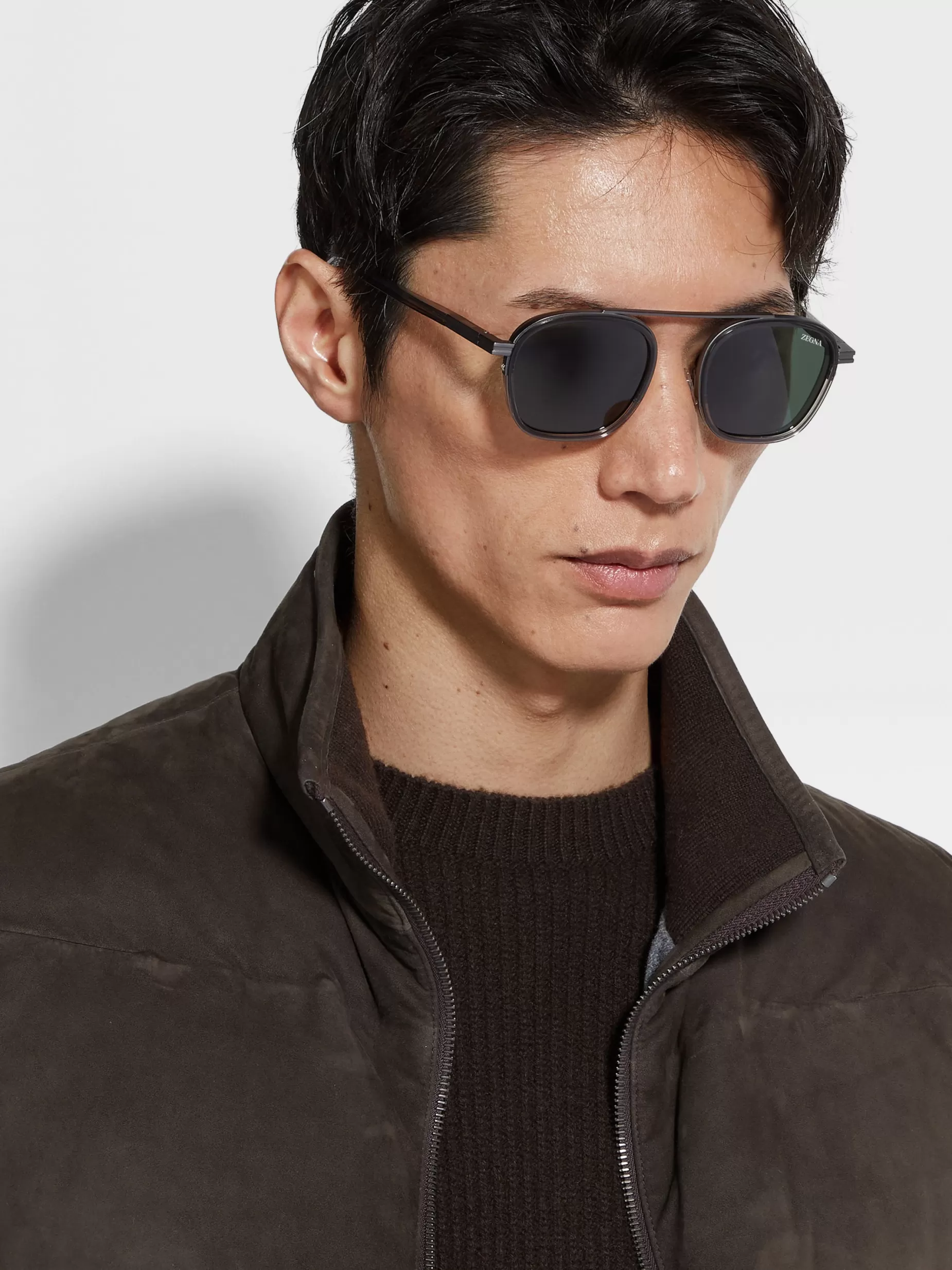 Lunettes de Soleil Orizzonte I en Métal et Acétate Gris Foncé Transparent<ZEGNA Discount