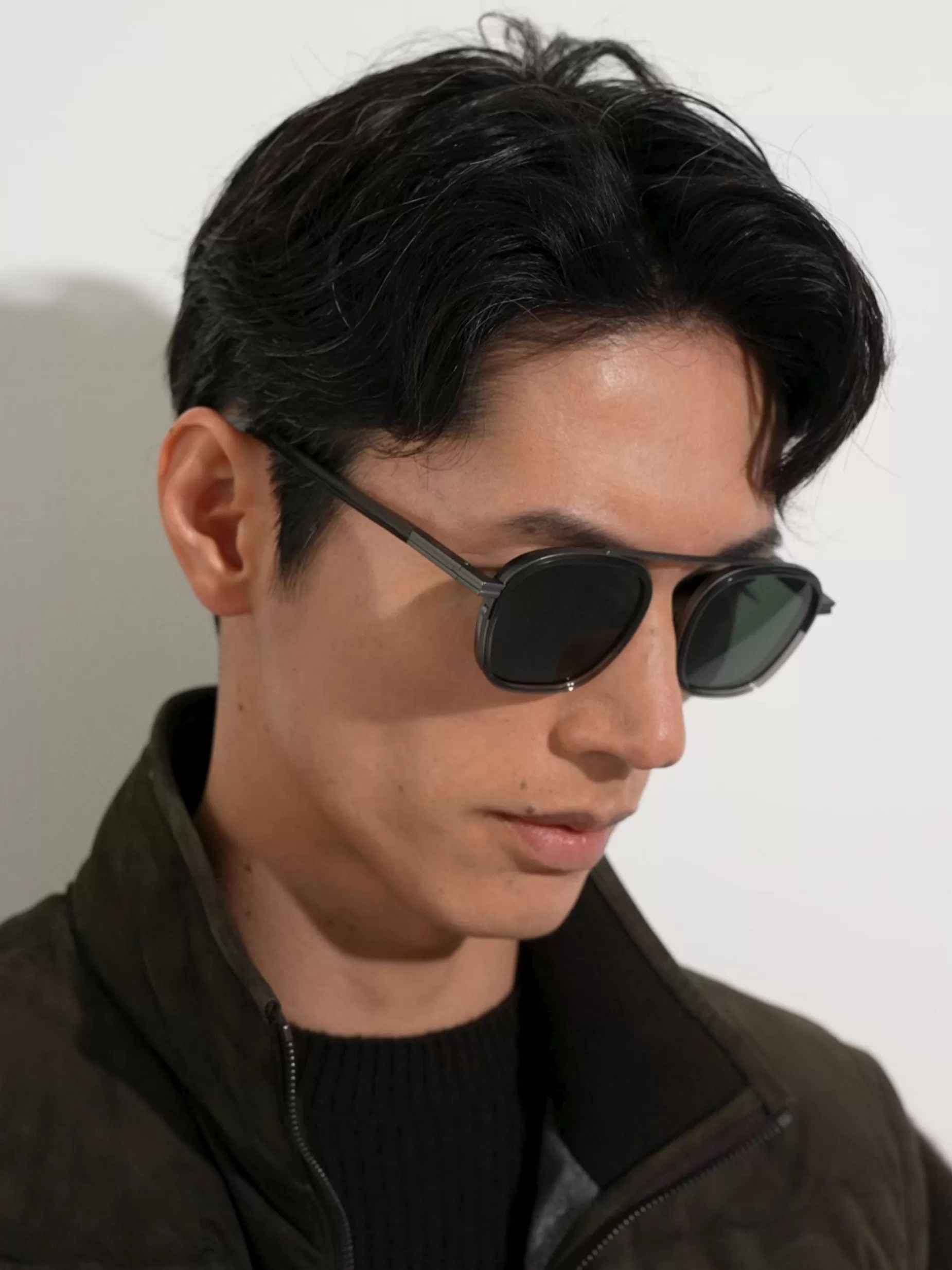 Lunettes de Soleil Orizzonte I en Métal et Acétate Gris Foncé Transparent<ZEGNA Discount