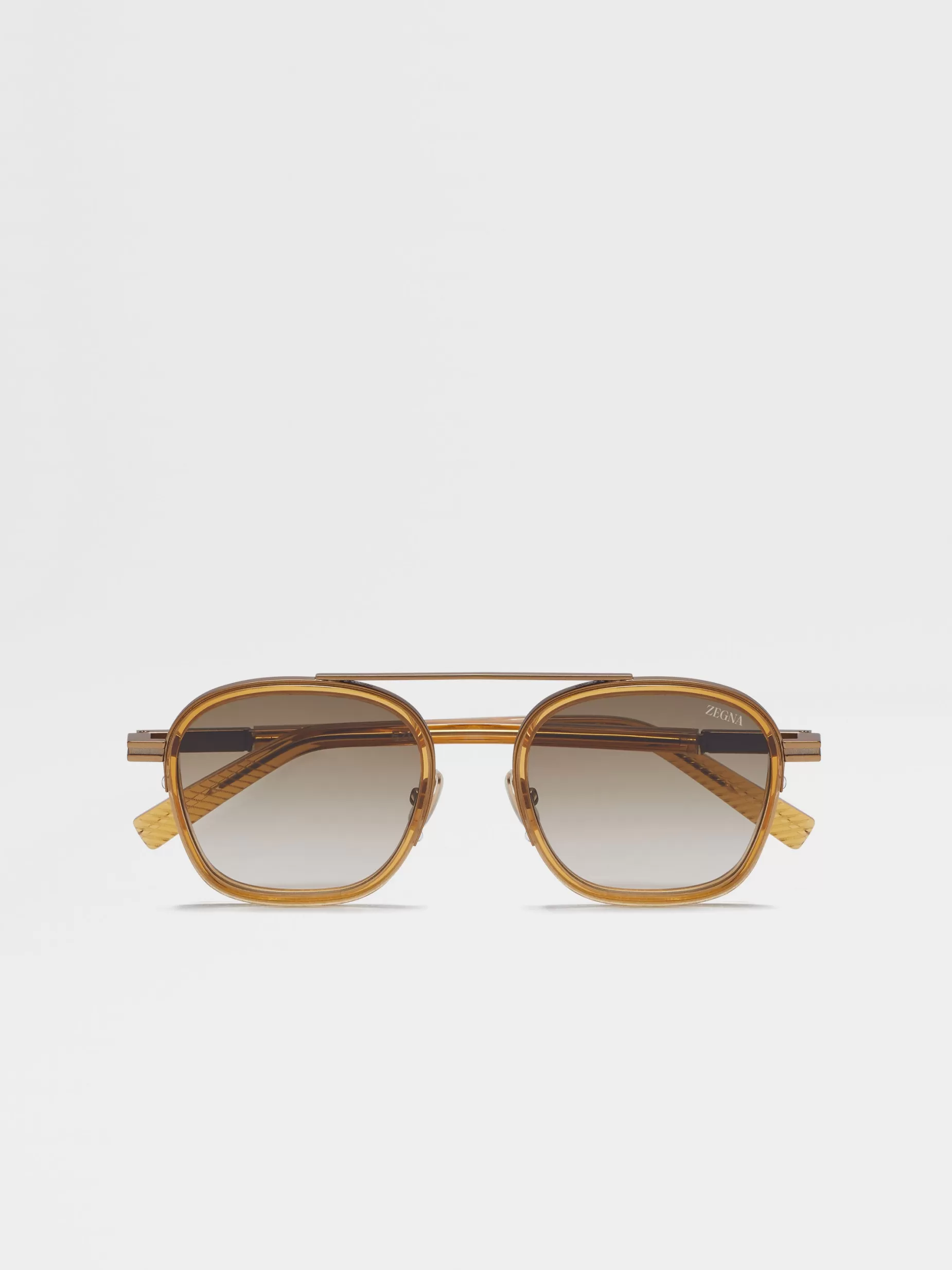 Lunettes de Soleil Orizzonte I en Métal et Acétate Mélasse Transparent<ZEGNA Outlet