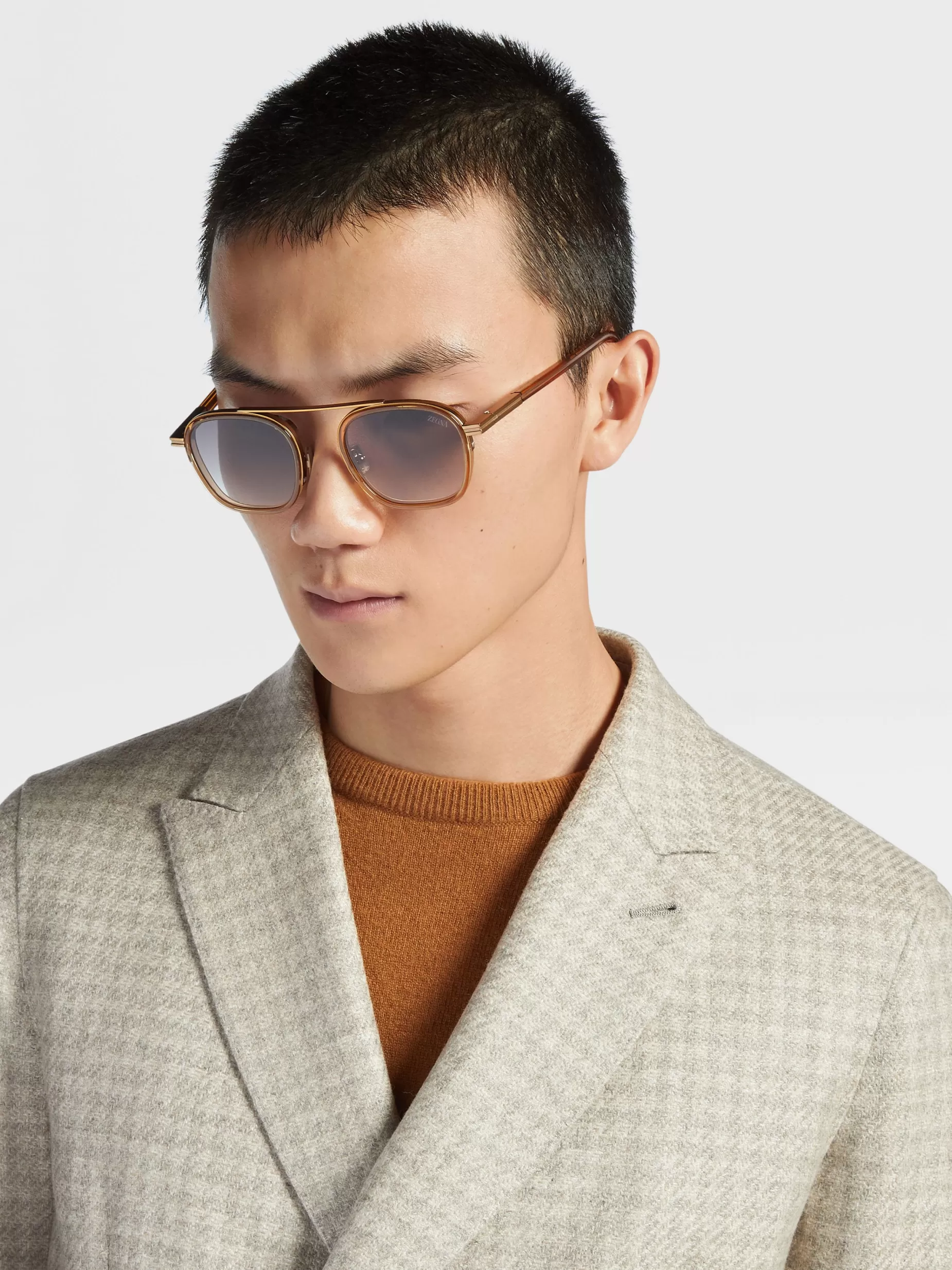 Lunettes de Soleil Orizzonte I en Métal et Acétate Mélasse Transparent<ZEGNA Outlet