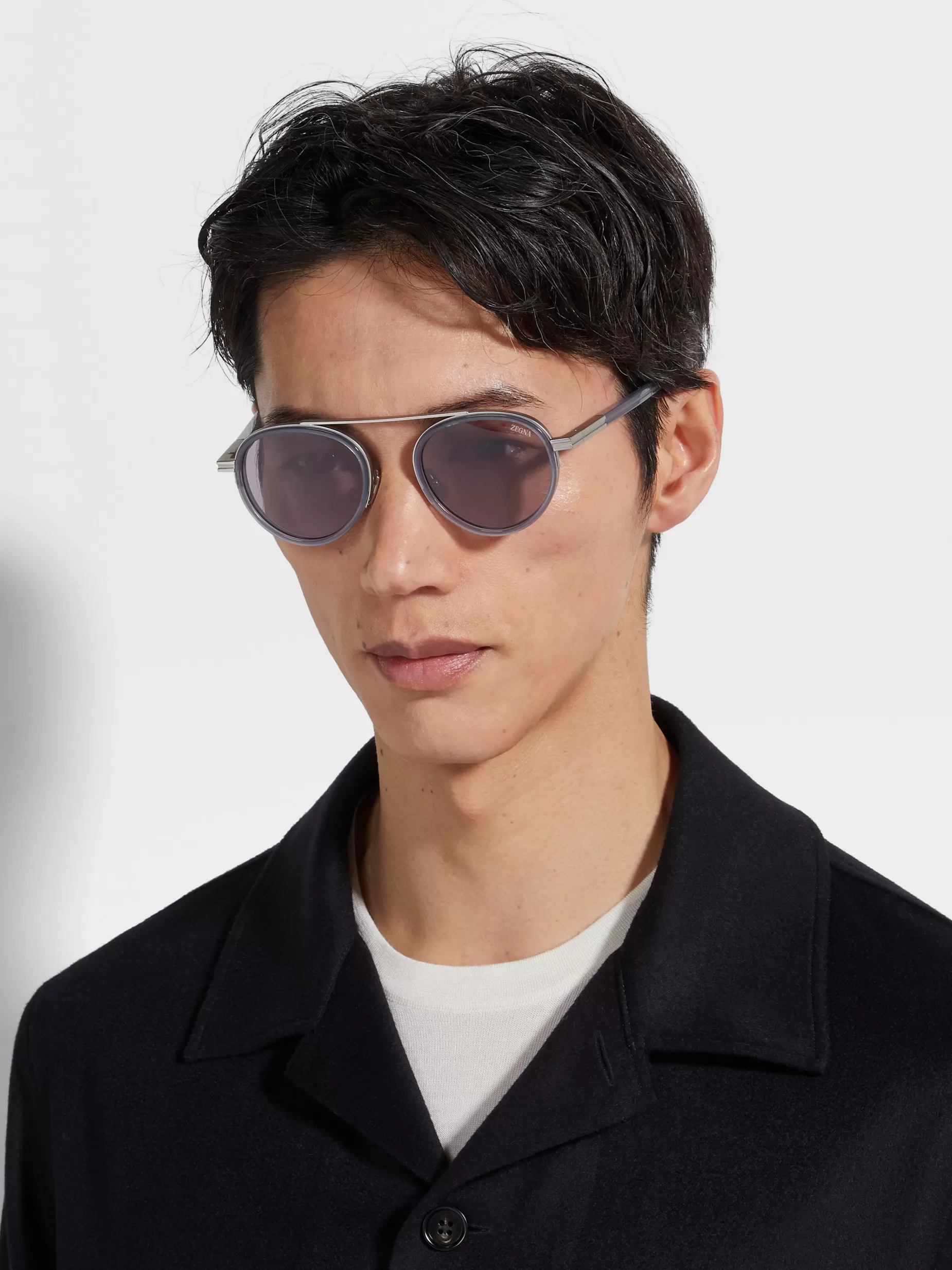 Lunettes de Soleil Orizzonte II en Métal et Acétate Gris Opalin<ZEGNA Flash Sale