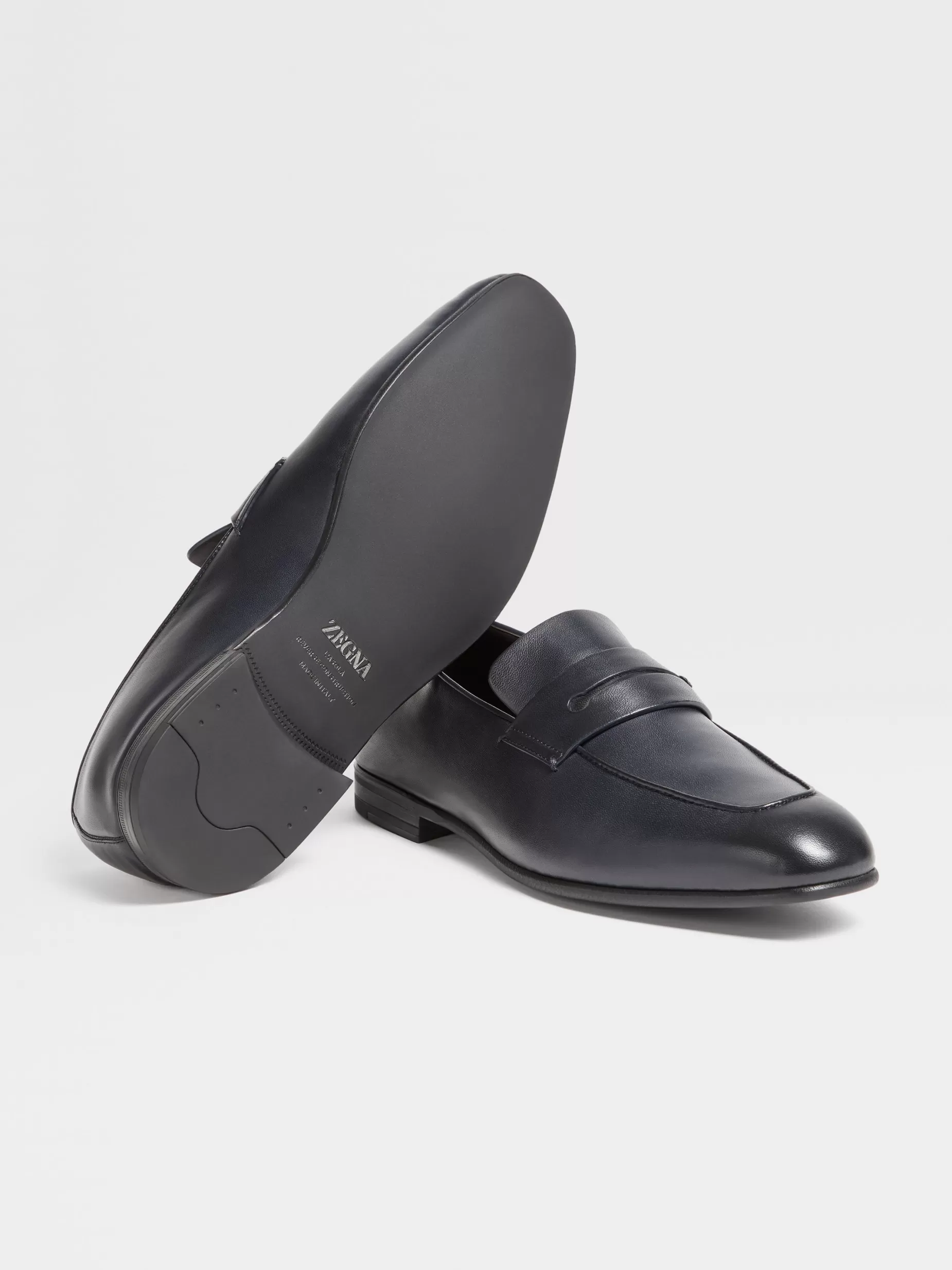 Mocassin L'Asola en Cuir Bleu Marine<ZEGNA New