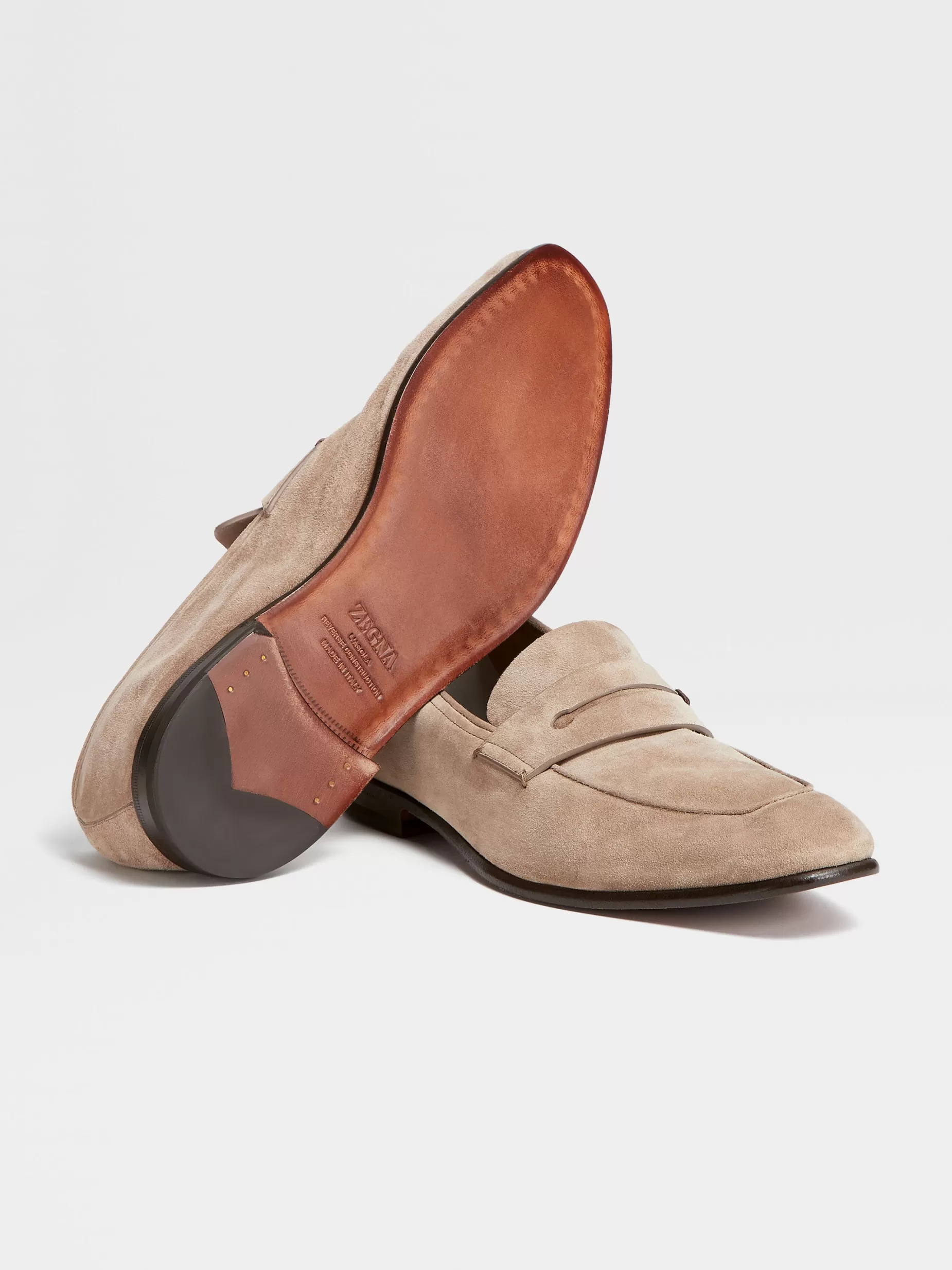 Mocassins L'Asola en Veau Velours Beige Clair<ZEGNA Discount