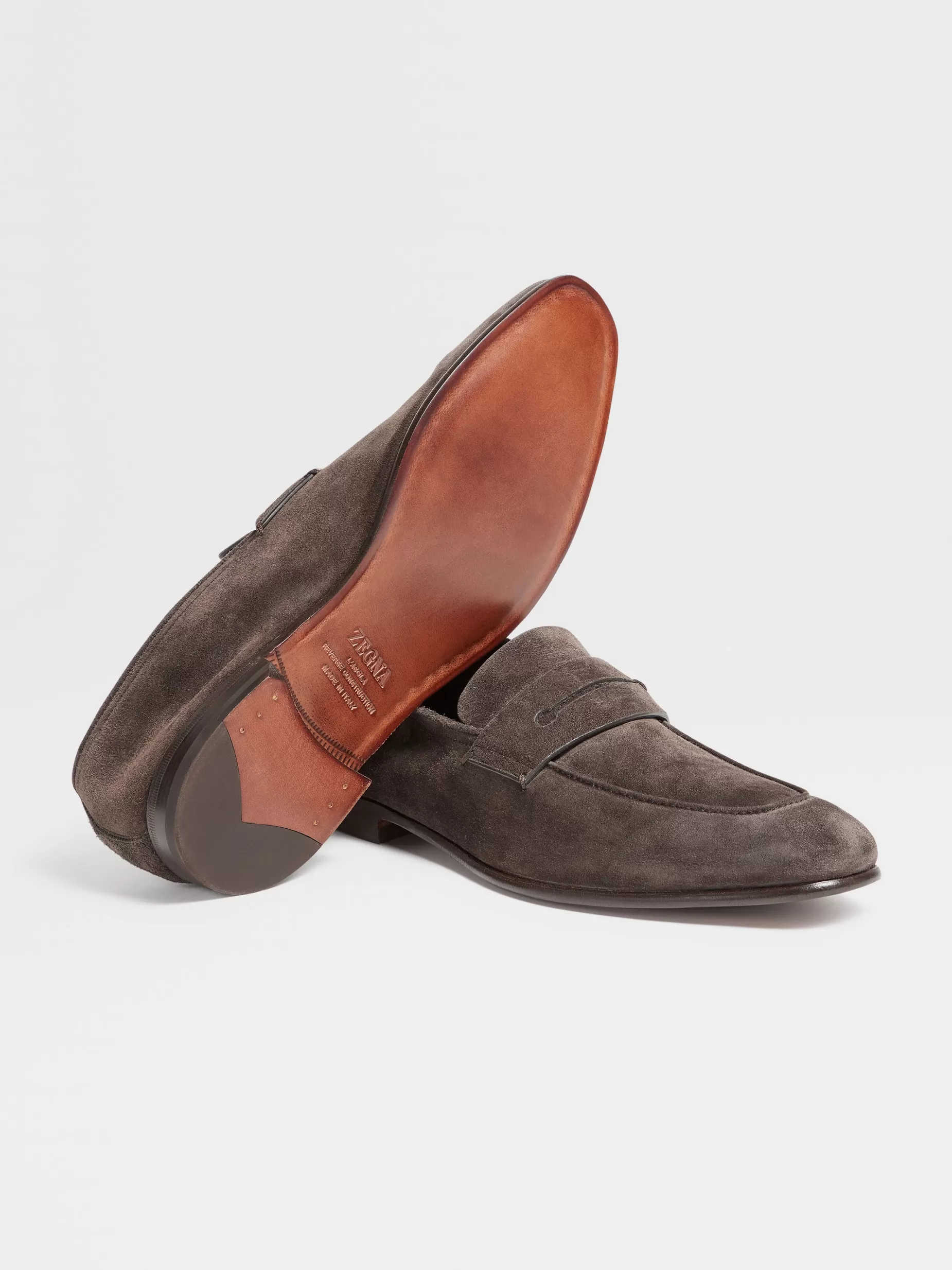 Mocassins L'Asola en Veau Velours Marron Foncé<ZEGNA Cheap