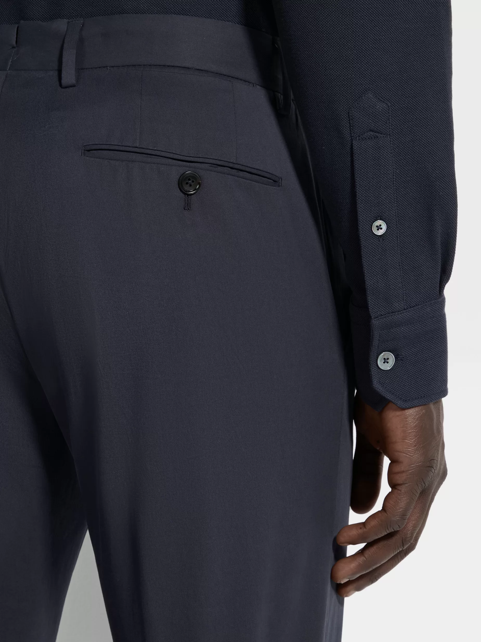 Pantalon en Coton Extensible Bleu Marine<ZEGNA Discount