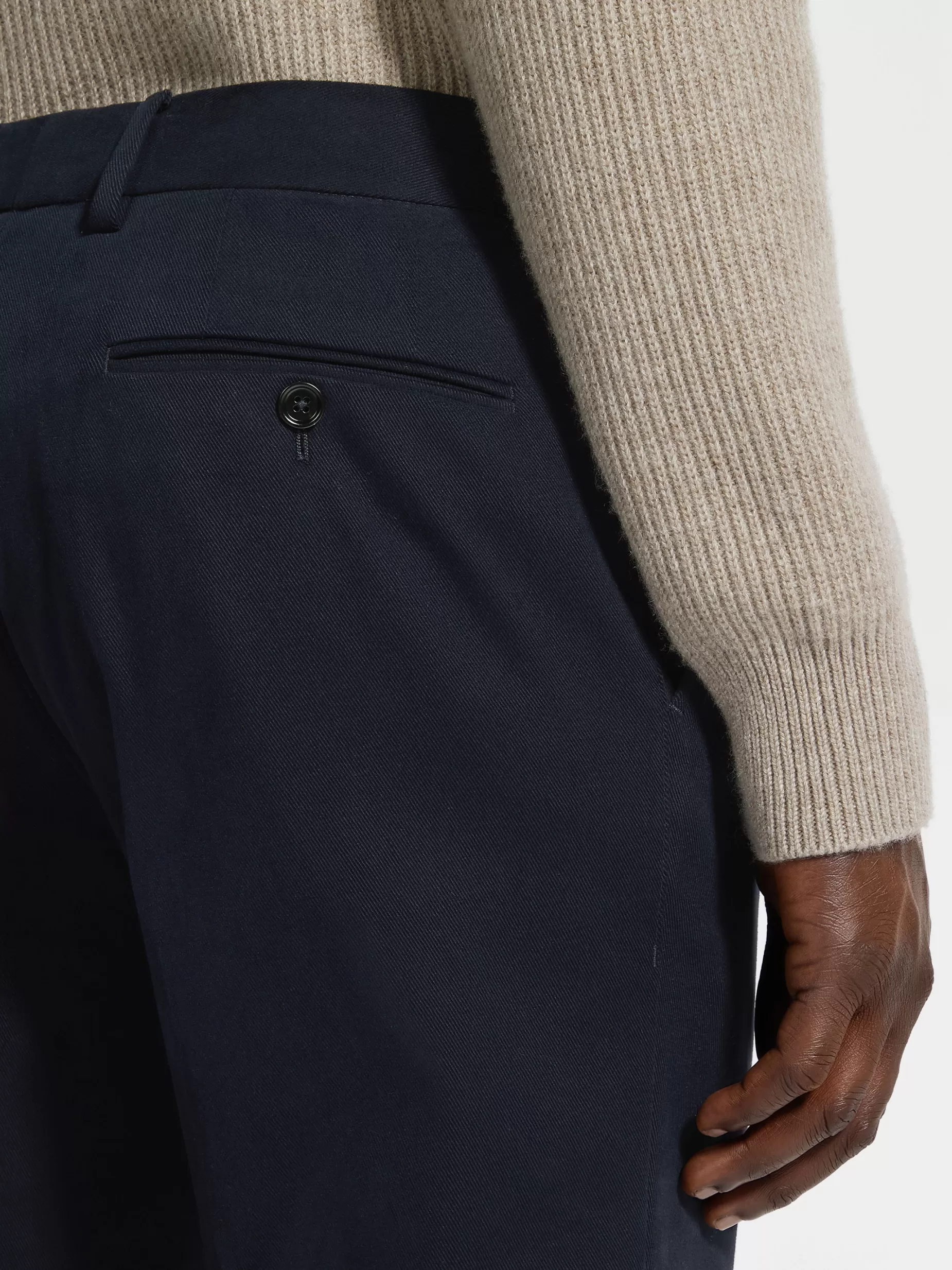 Pantalon en Coton Mélangé Winter Chino Bleu Marine<ZEGNA Sale