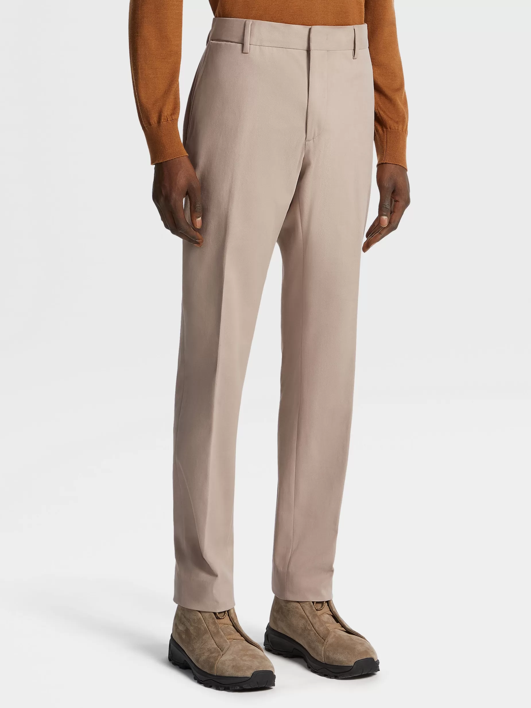 Pantalon en Coton Winter Chino Mélangé Taupe Clair<ZEGNA Cheap