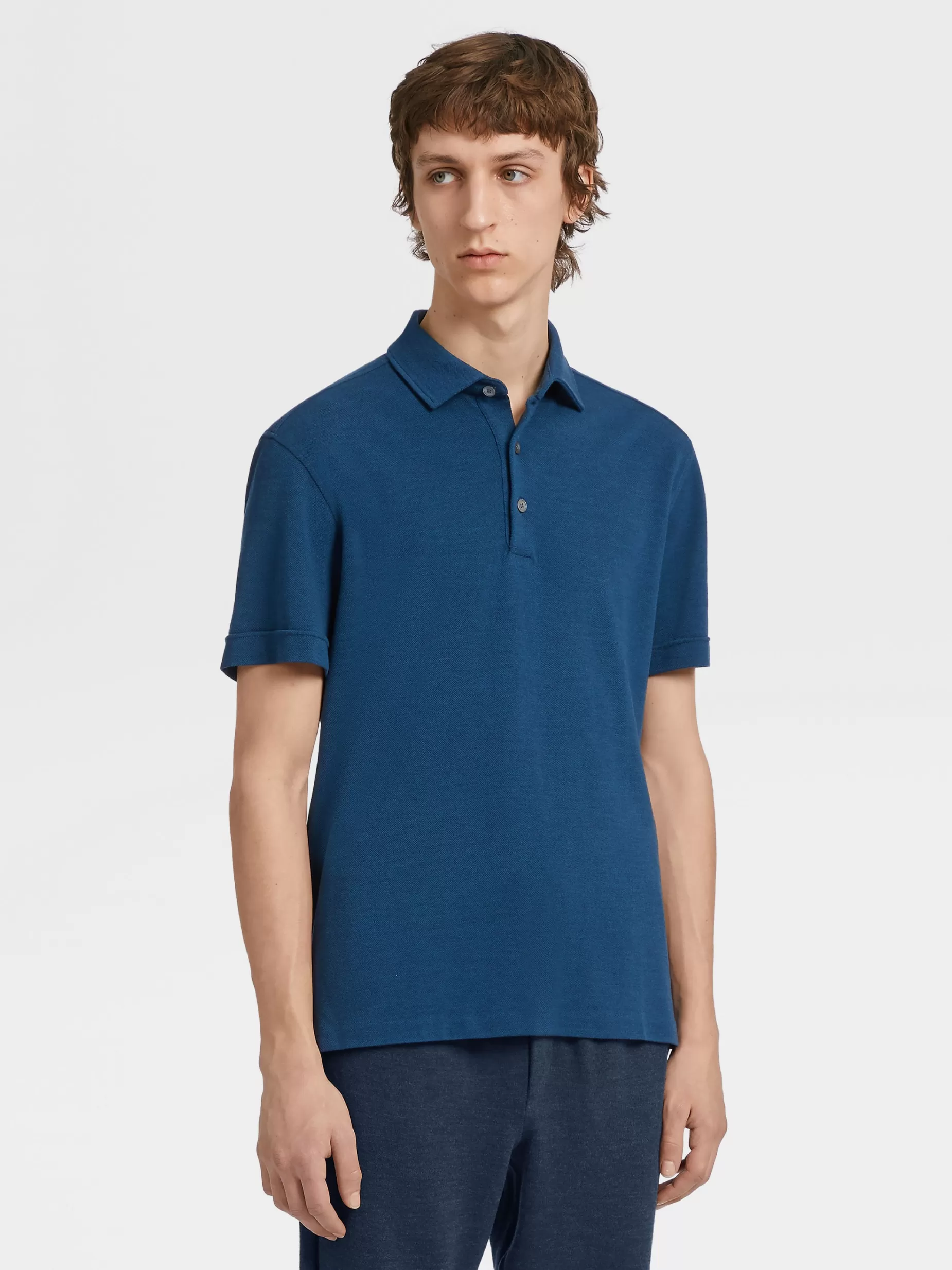 Polo à Manches Courtes en Laine 12milmil12 Bleu Sarcelle Chiné<ZEGNA Flash Sale