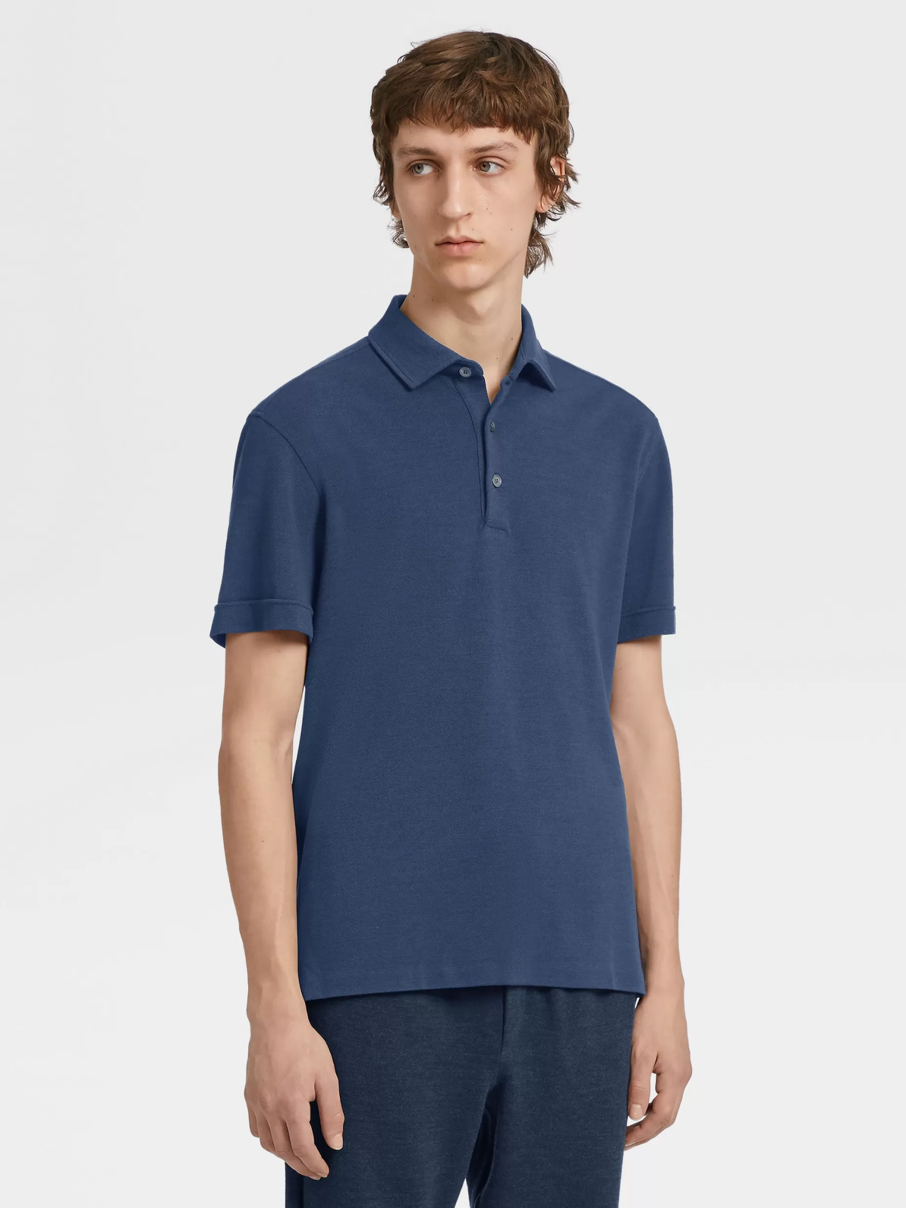 Polo à Manches Courtes en Laine 12milmil12 Bleu Workwear<ZEGNA Outlet