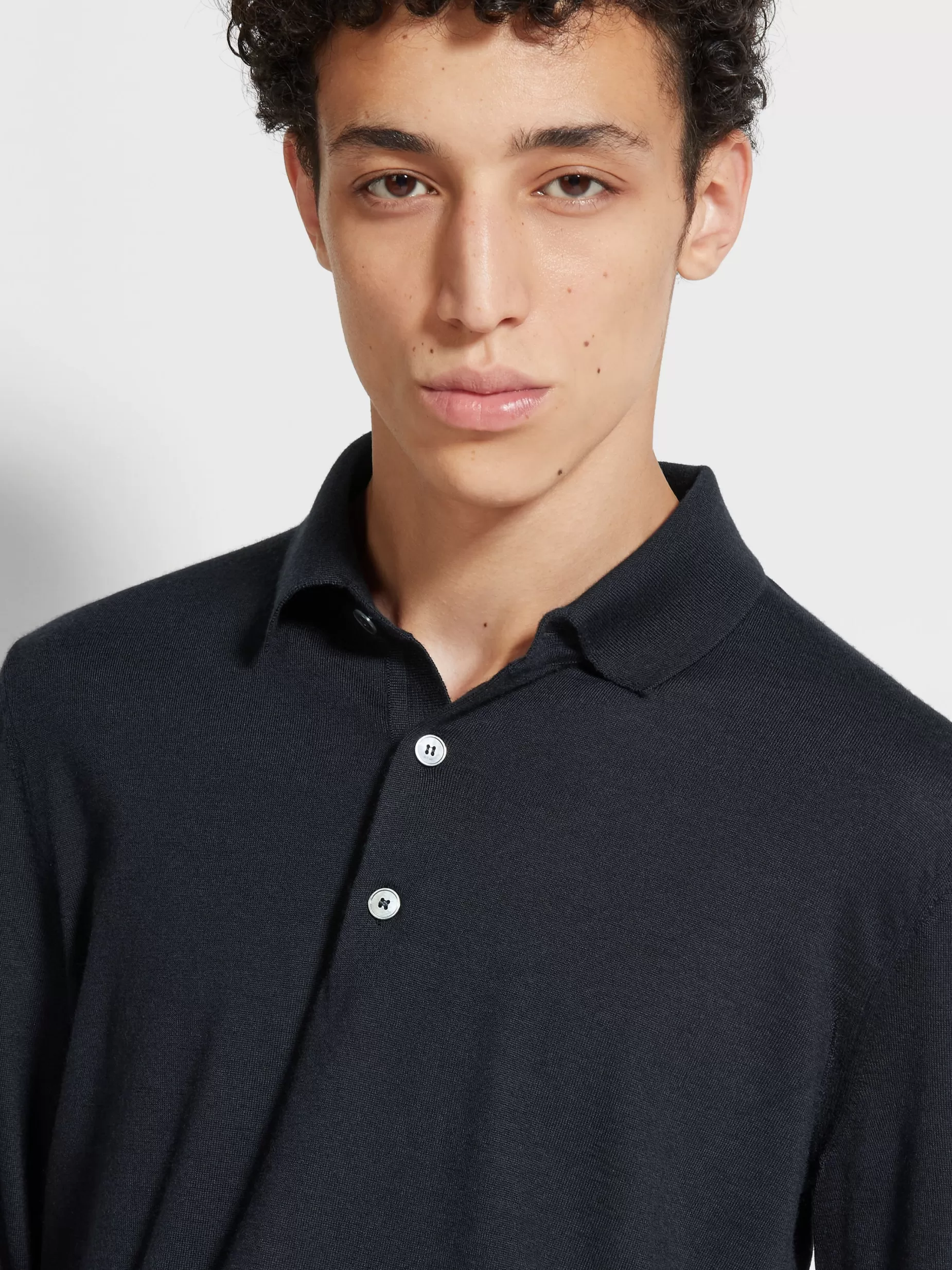 Polo en Cashseta Bleu Marine Chiné<ZEGNA Store