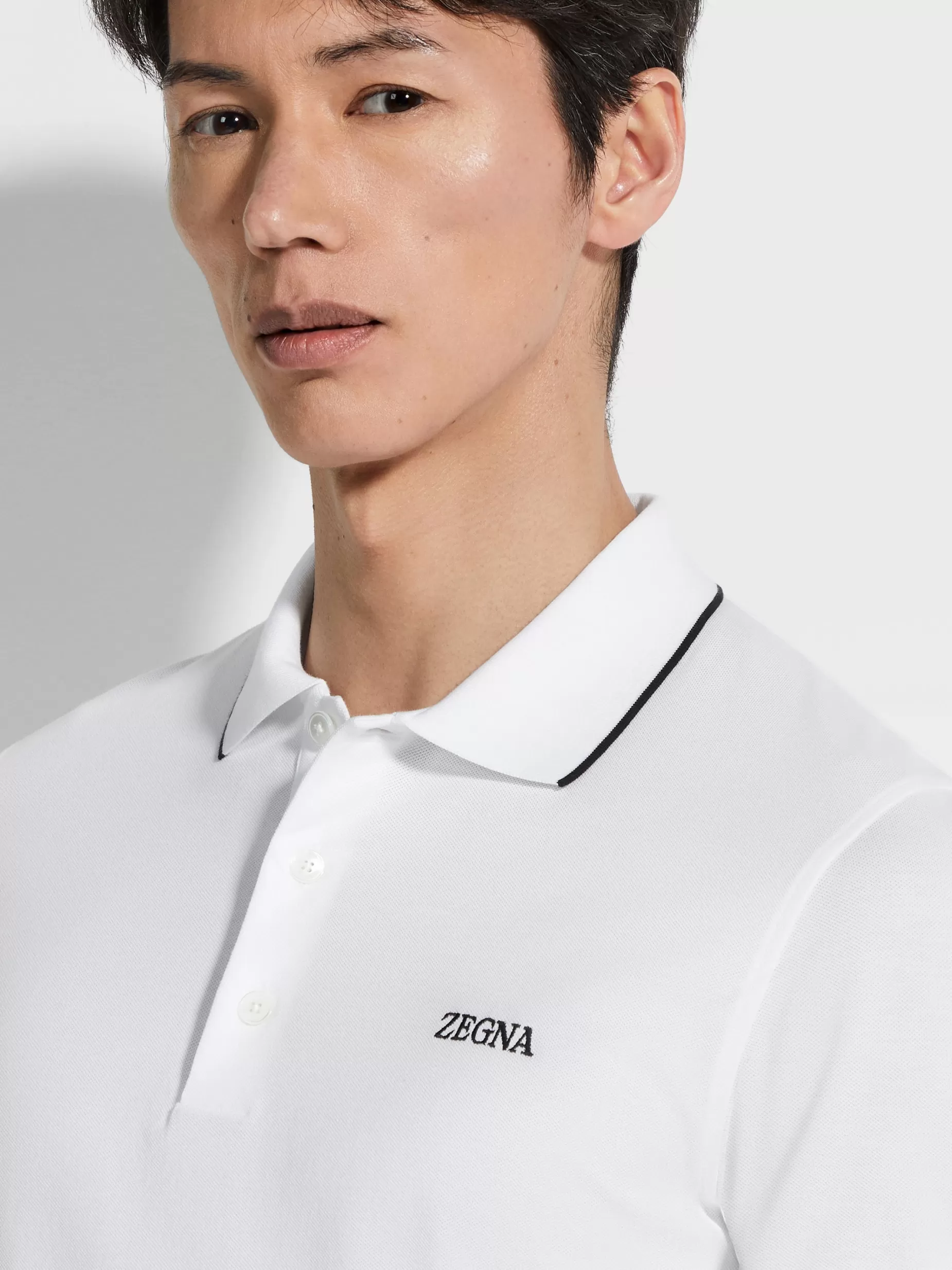 Polo en Coton Extensible Blanc Optique<ZEGNA Cheap