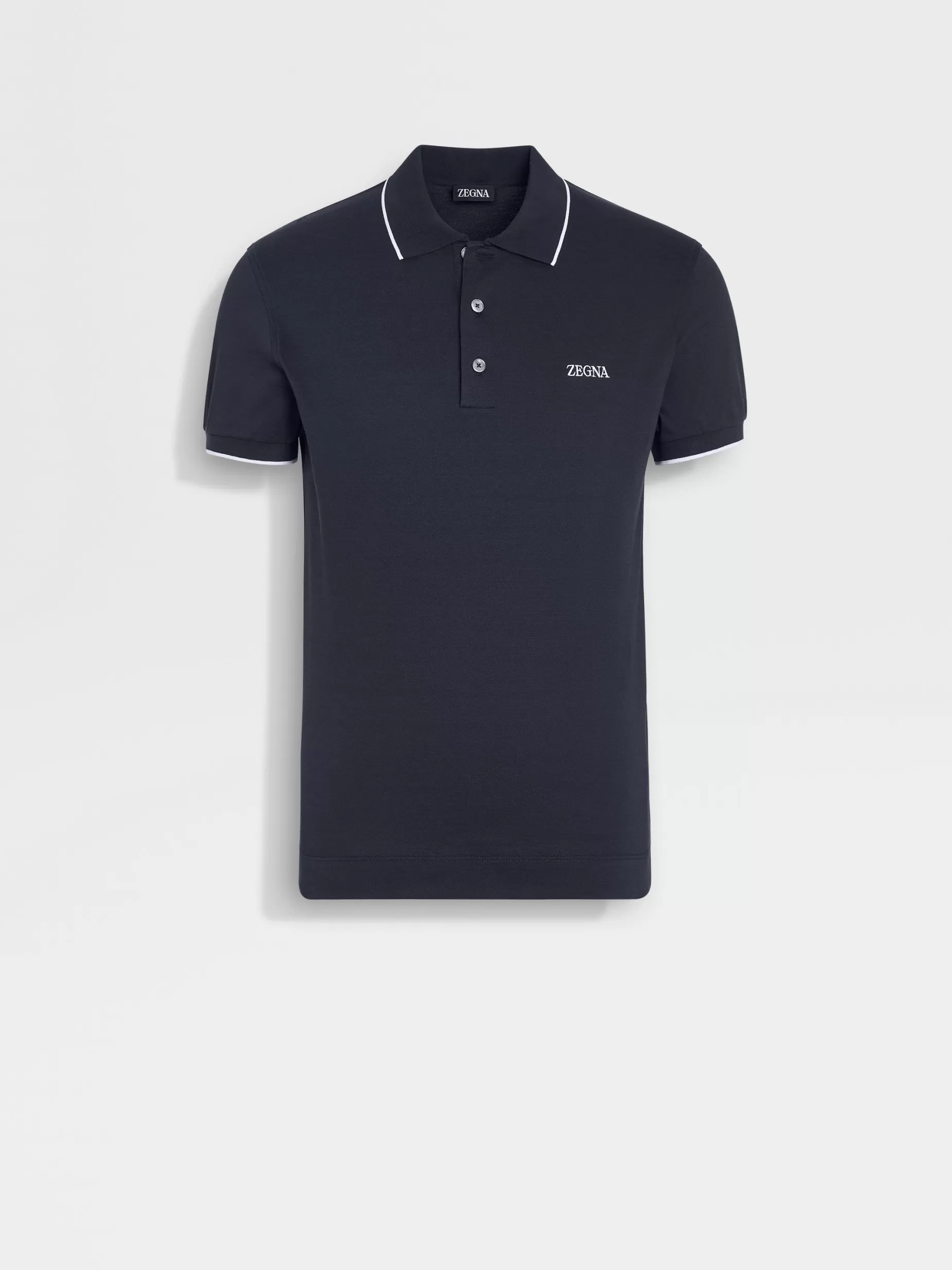 Polo en Coton Extensible Bleu Marine<ZEGNA New