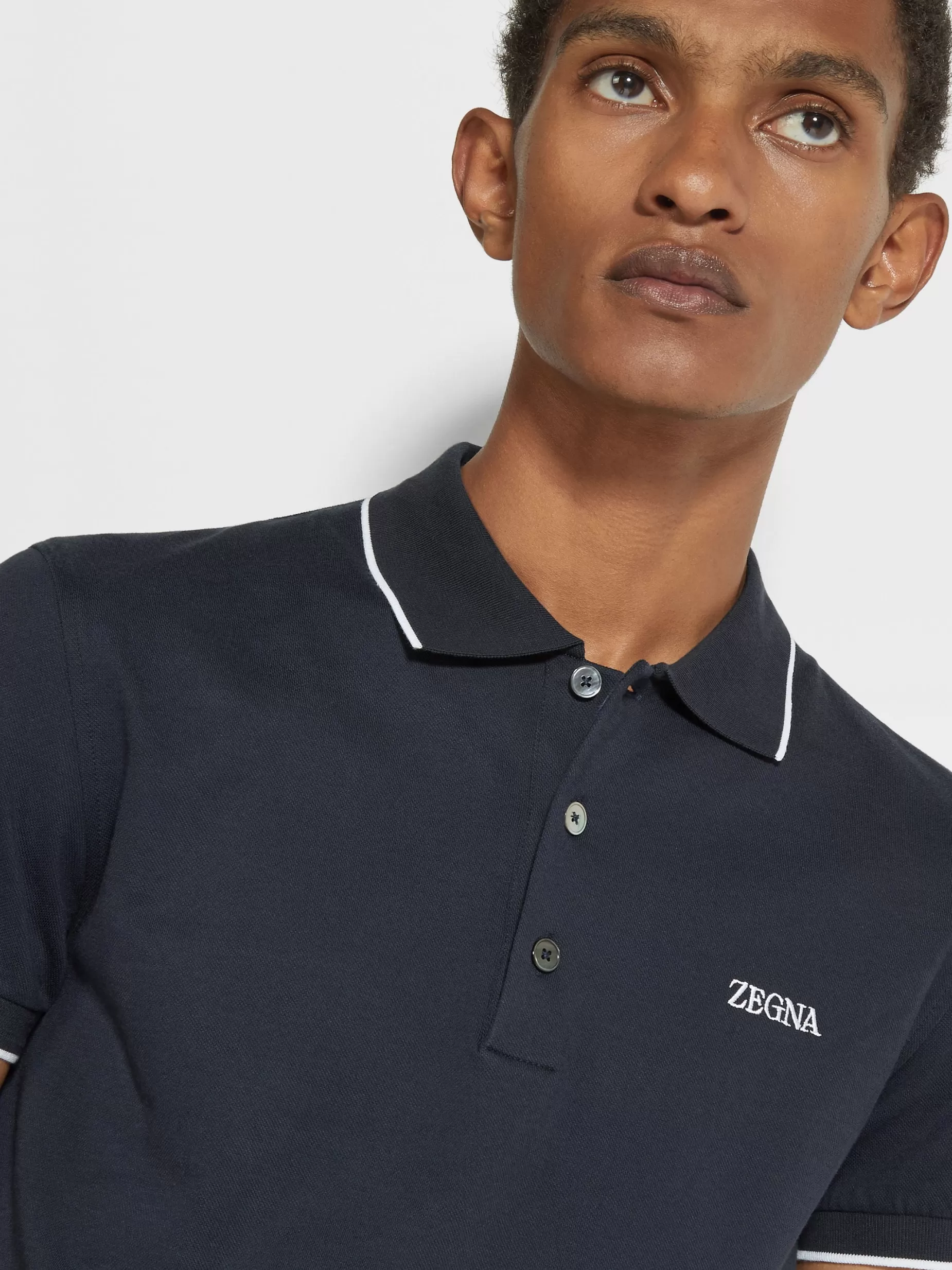 Polo en Coton Extensible Bleu Marine<ZEGNA New