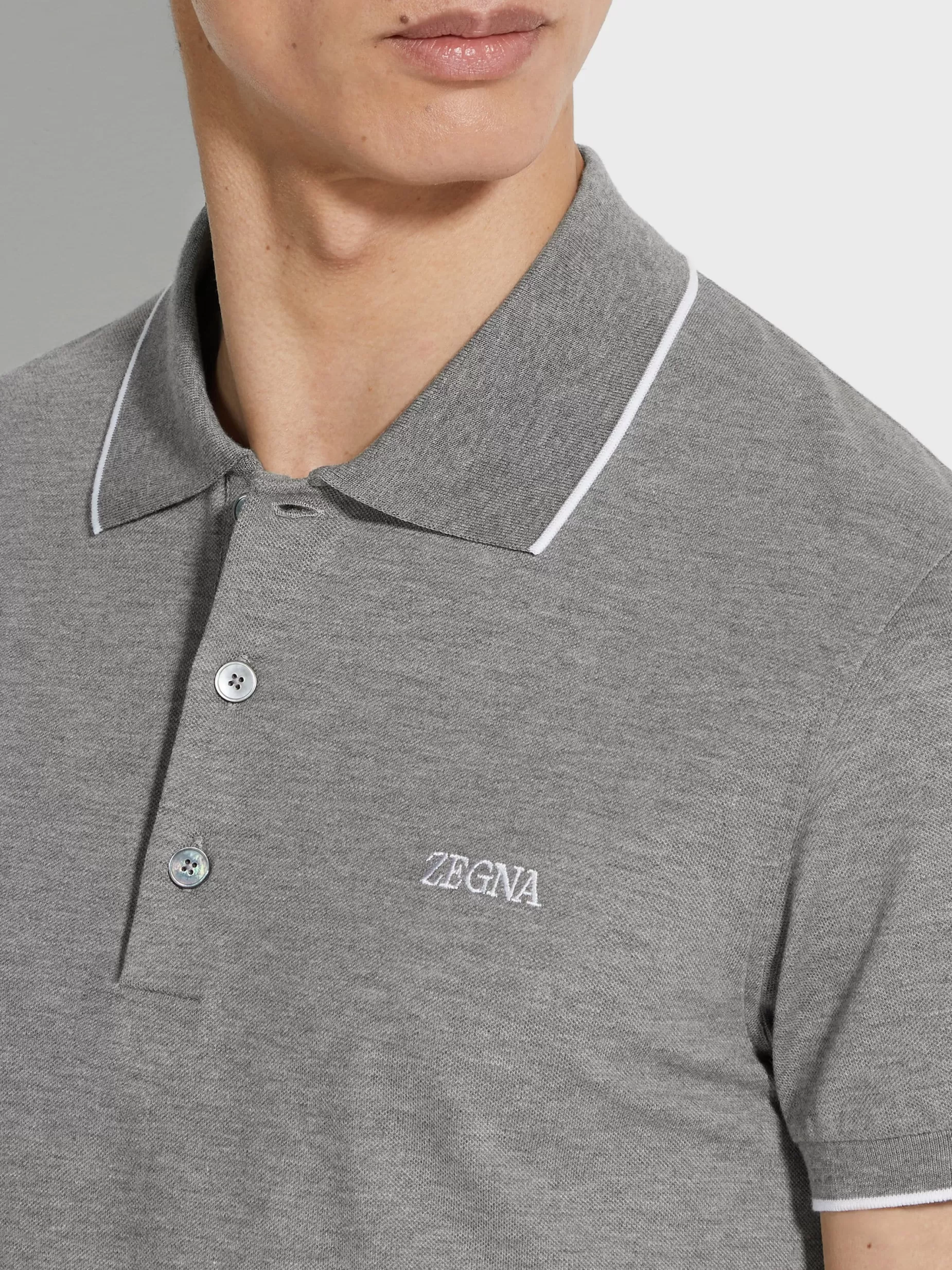 Polo en Coton Extensible Gris Chiné<ZEGNA Best