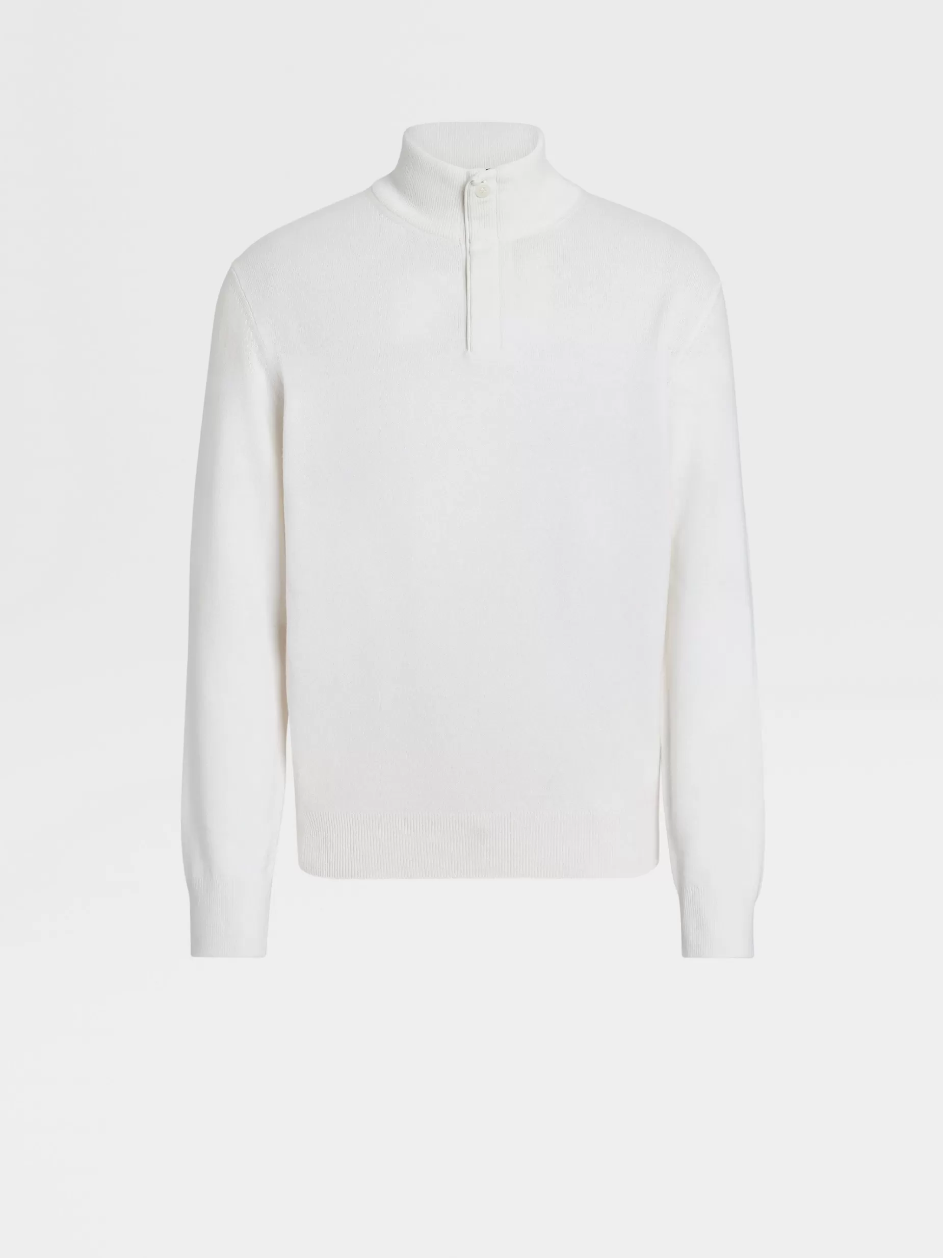 Pull à Col Montant Zippé en Oasi Cashmere Blanc Chiné<ZEGNA New