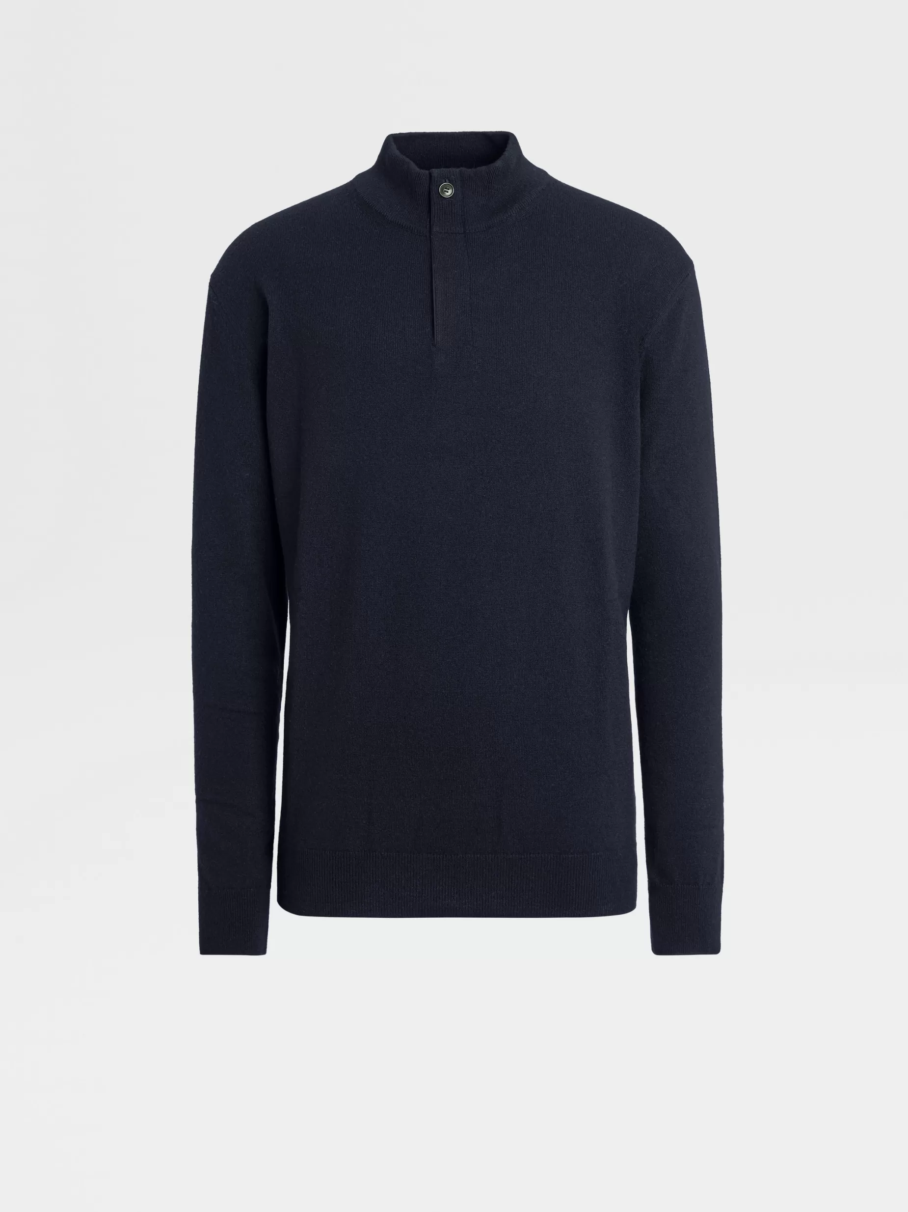 Pull à Col Montant Zippé en Oasi Cashmere Bleu Marine Chiné<ZEGNA Shop