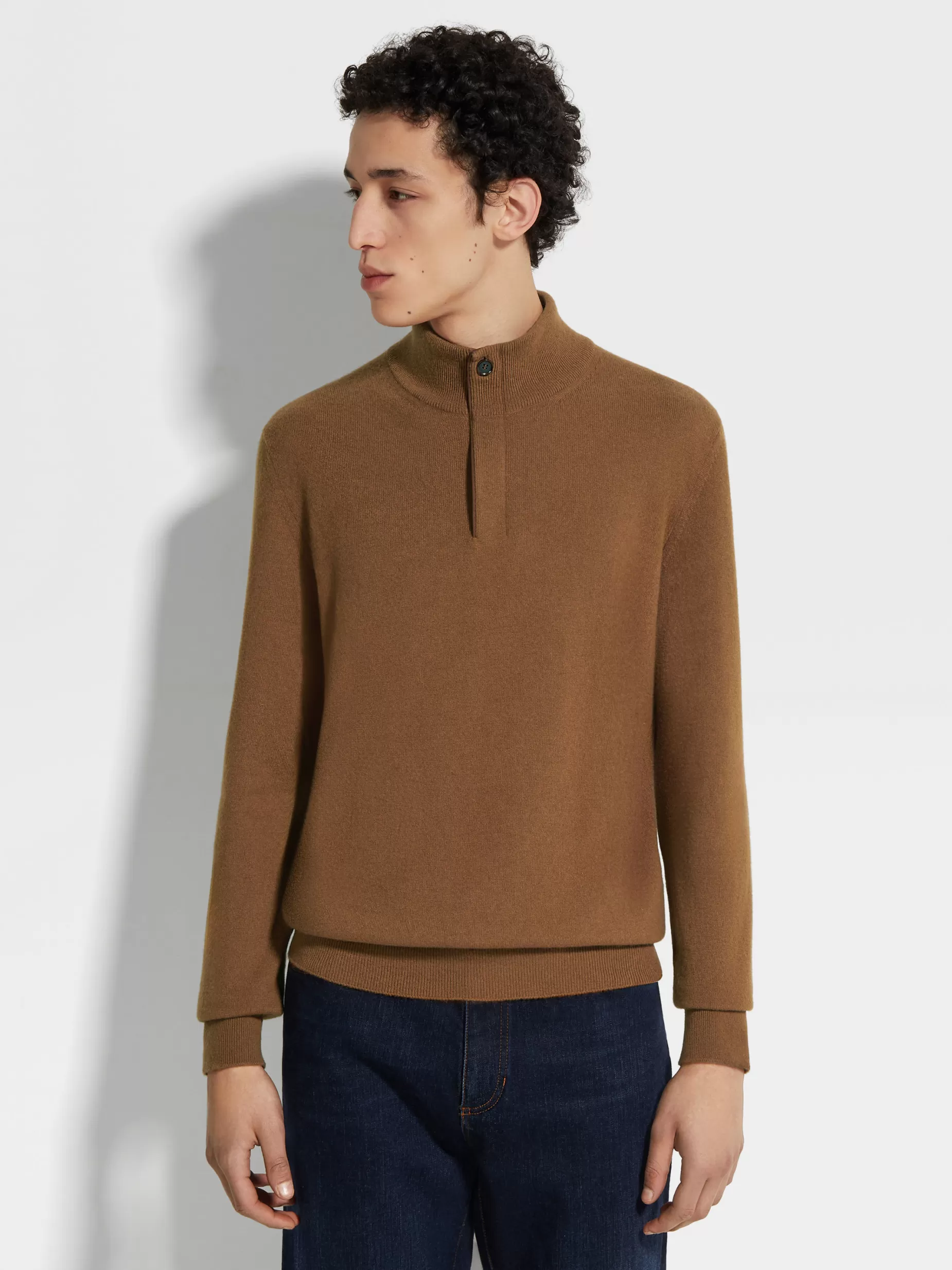 Pull à Col Montant Zippé en Oasi Cashmere Foliage Foncé Chiné<ZEGNA Sale