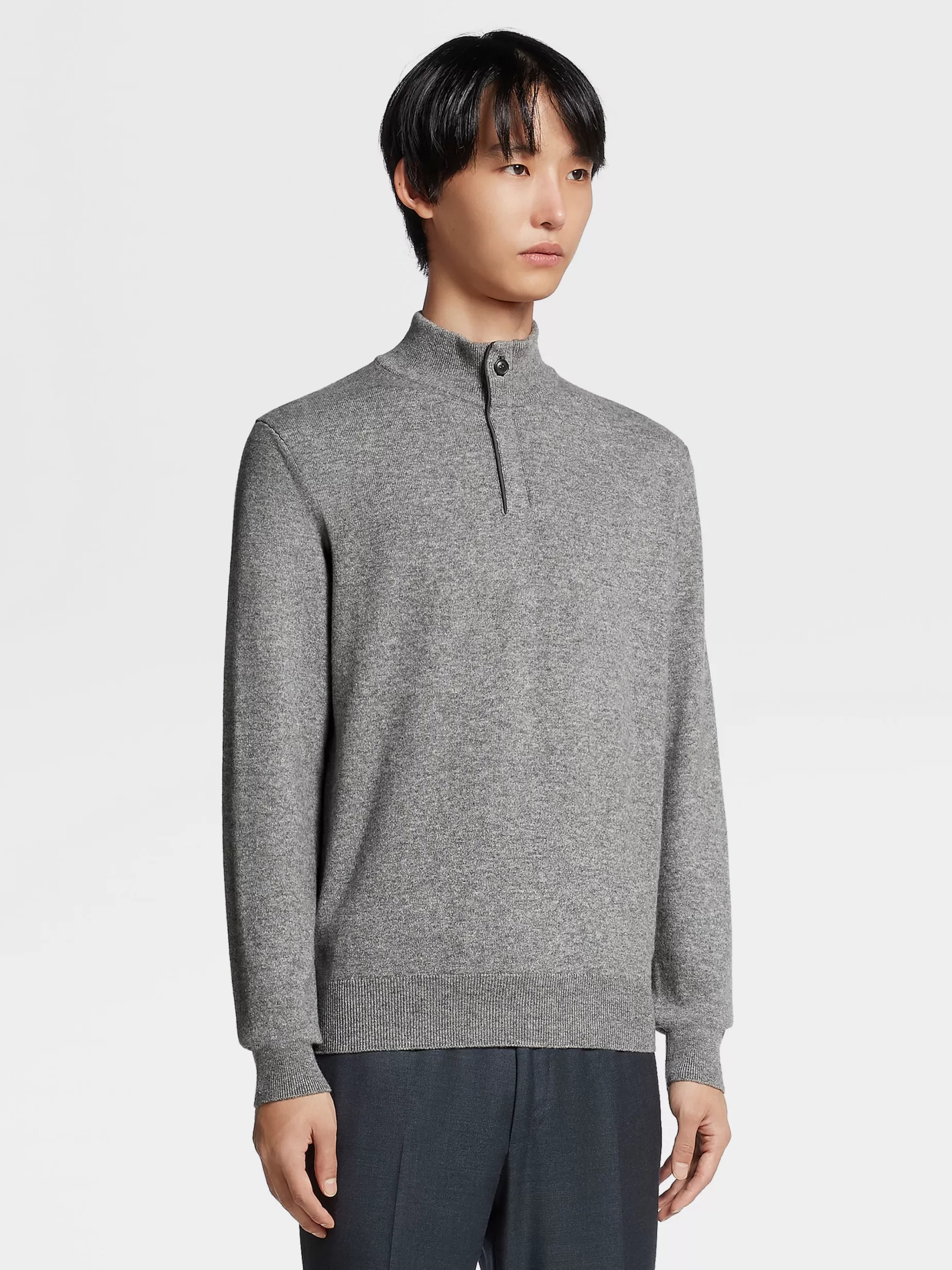 Pull à Col Montant Zippé en Oasi Cashmere Gris Chiné<ZEGNA Best