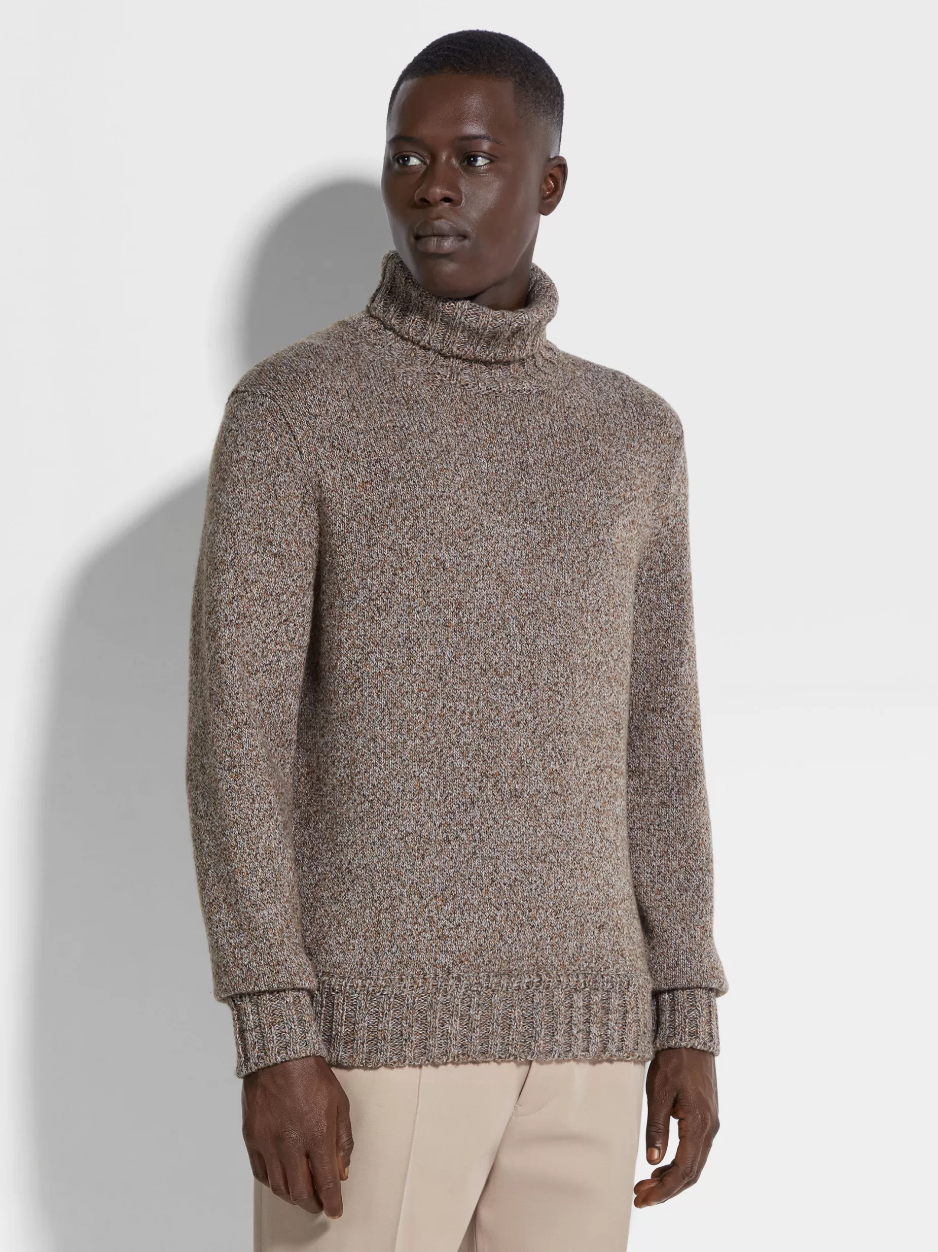 Pull Col Roulé en Oasi Cashmere Foliage Foncé et Taupe<ZEGNA Cheap