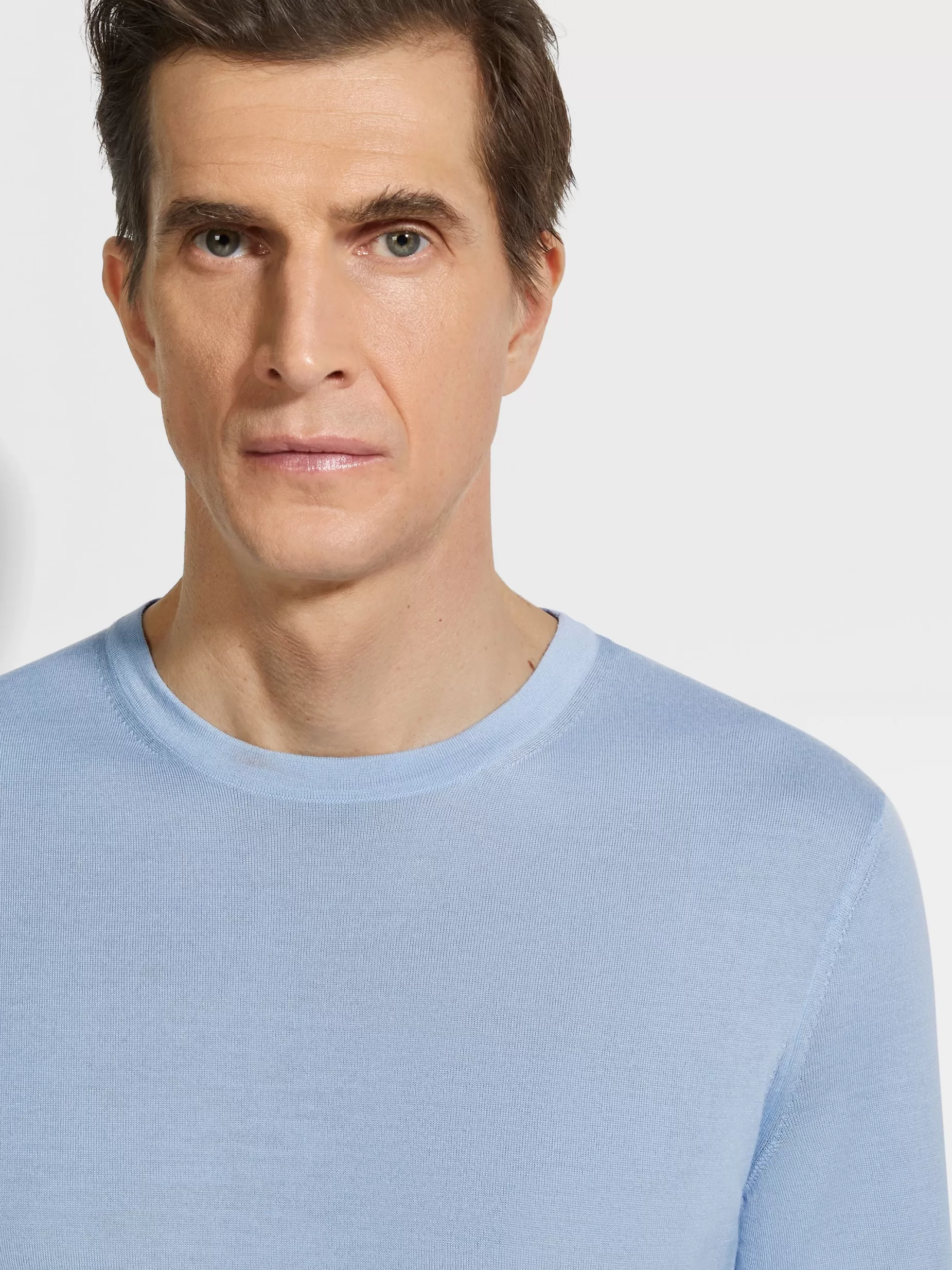 Pull Ras du Cou en Cashseta Bleu Clair<ZEGNA Outlet