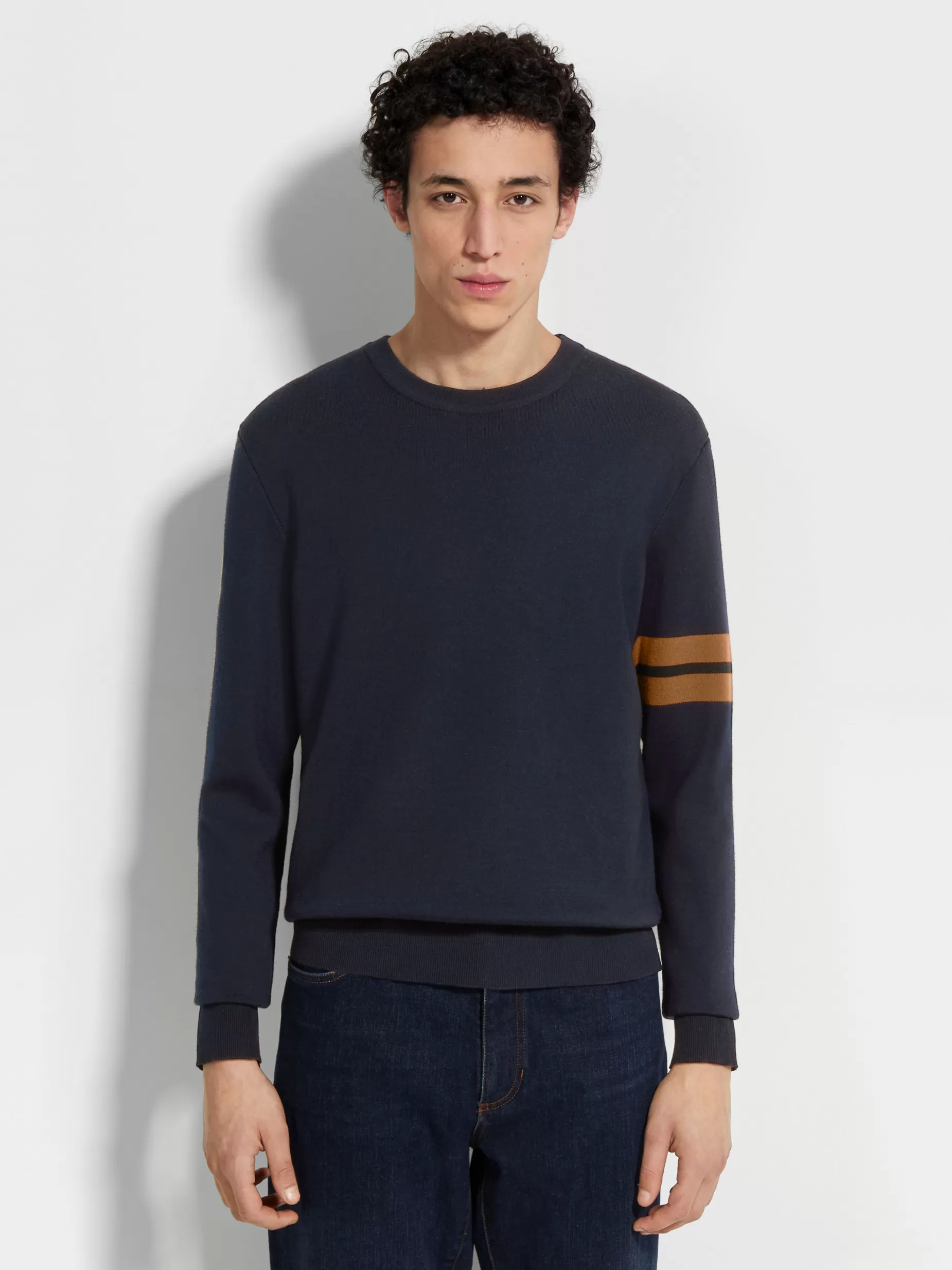 Pull Ras du Cou en Laine High Performance™ Bleu Marine<ZEGNA Cheap