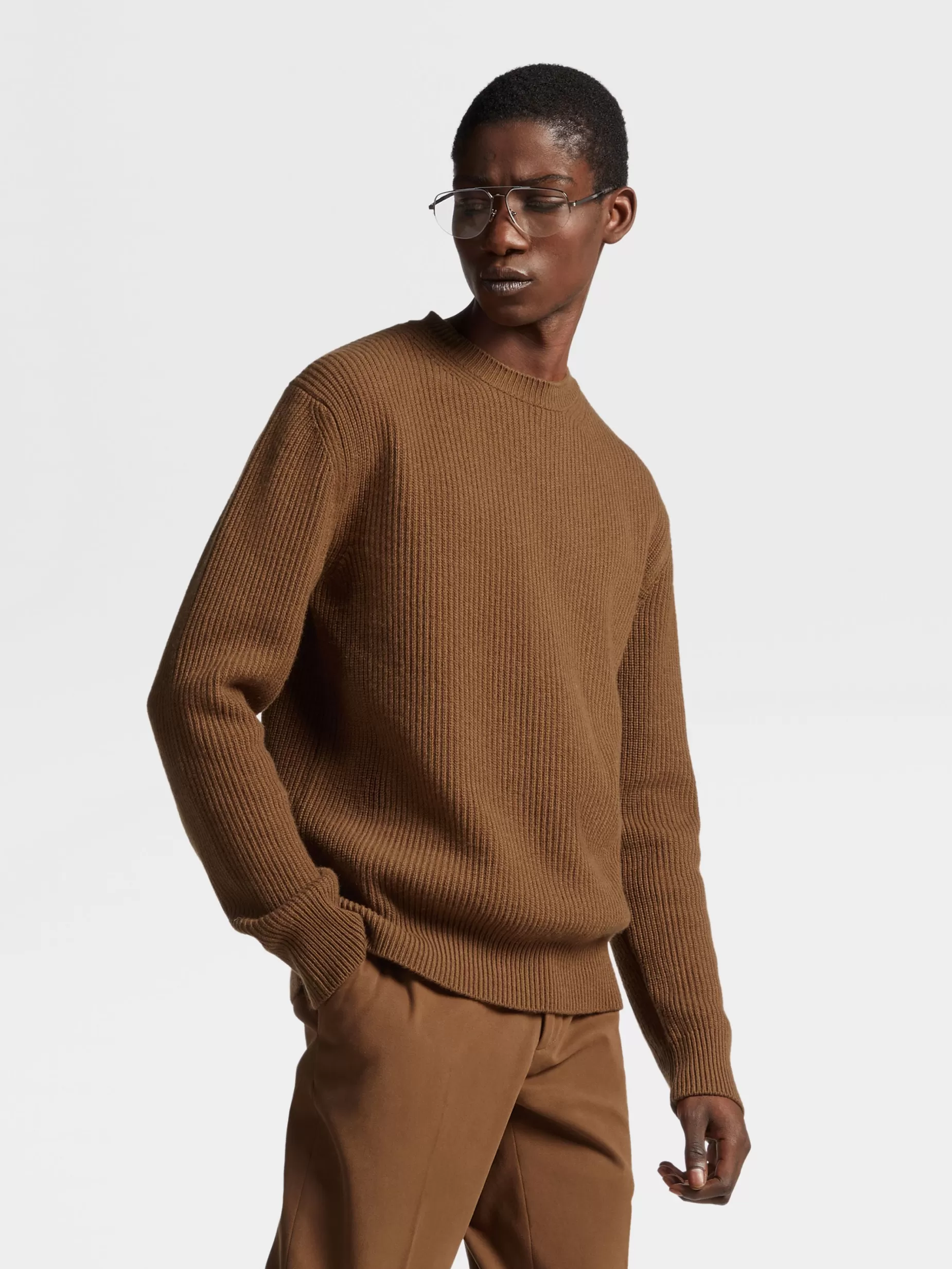 Pull Ras du Cou en Oasi Cashmere Foliage Foncé Chiné<ZEGNA Flash Sale