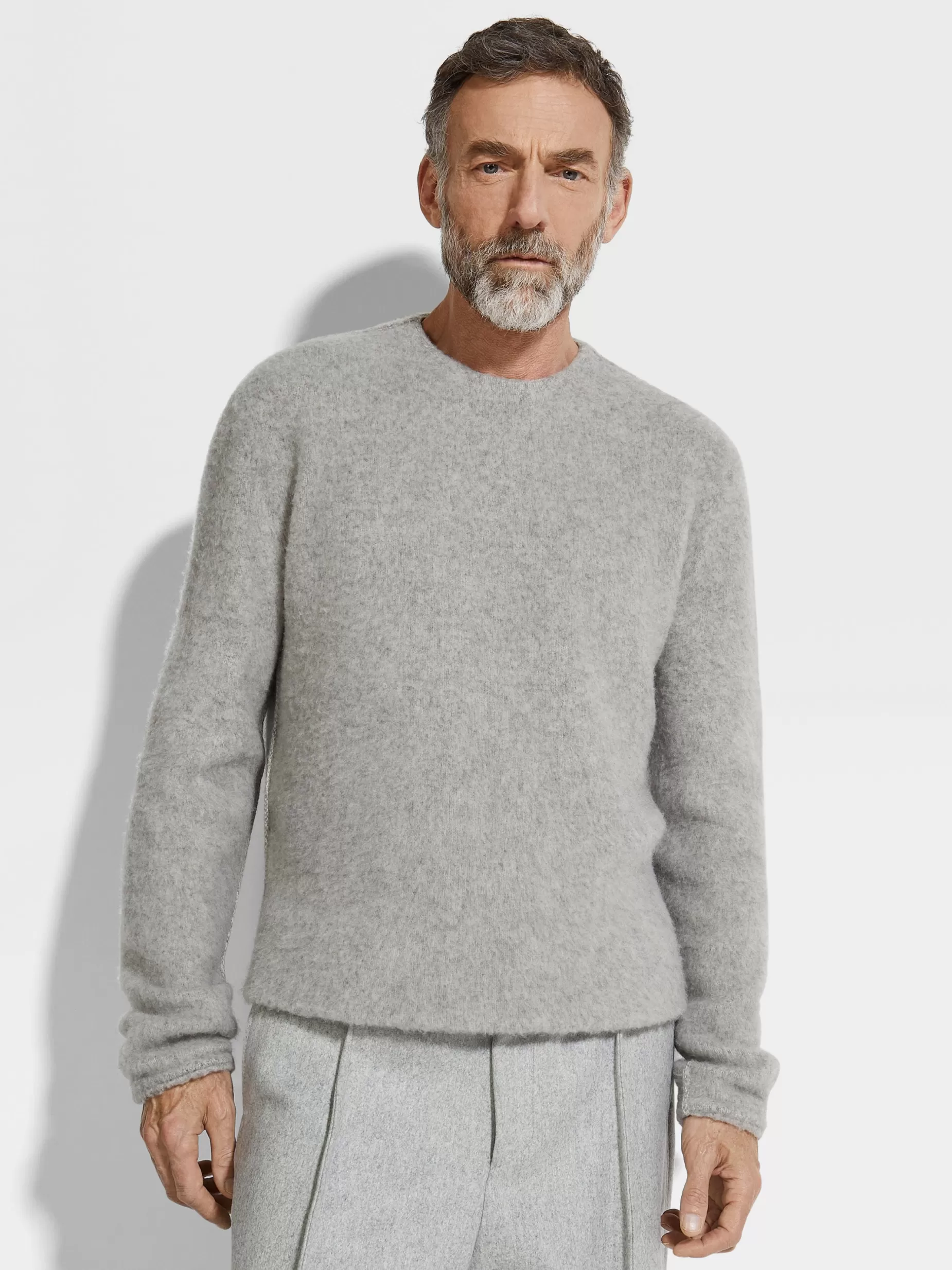 Pull Ras du Cou en Oasi Cashmere Gris Clair Chiné<ZEGNA Discount