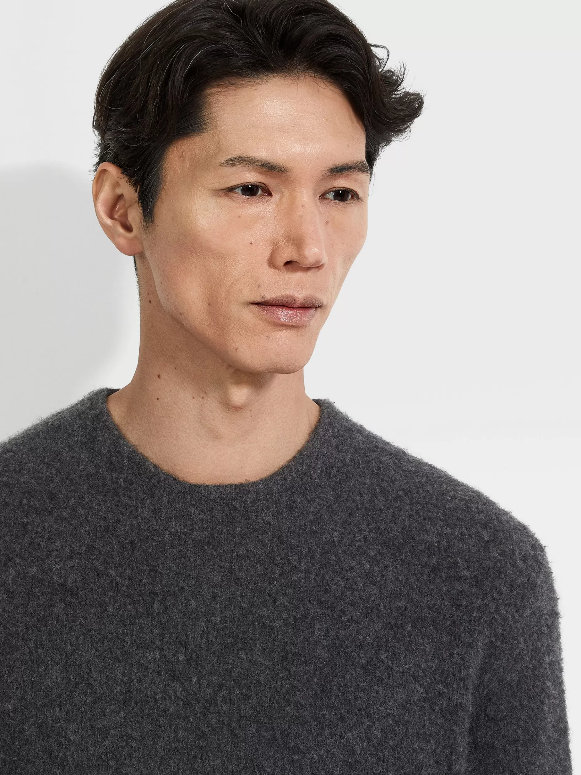 Pull Ras du Cou en Oasi Cashmere Gris Foncé Chiné<ZEGNA Best Sale