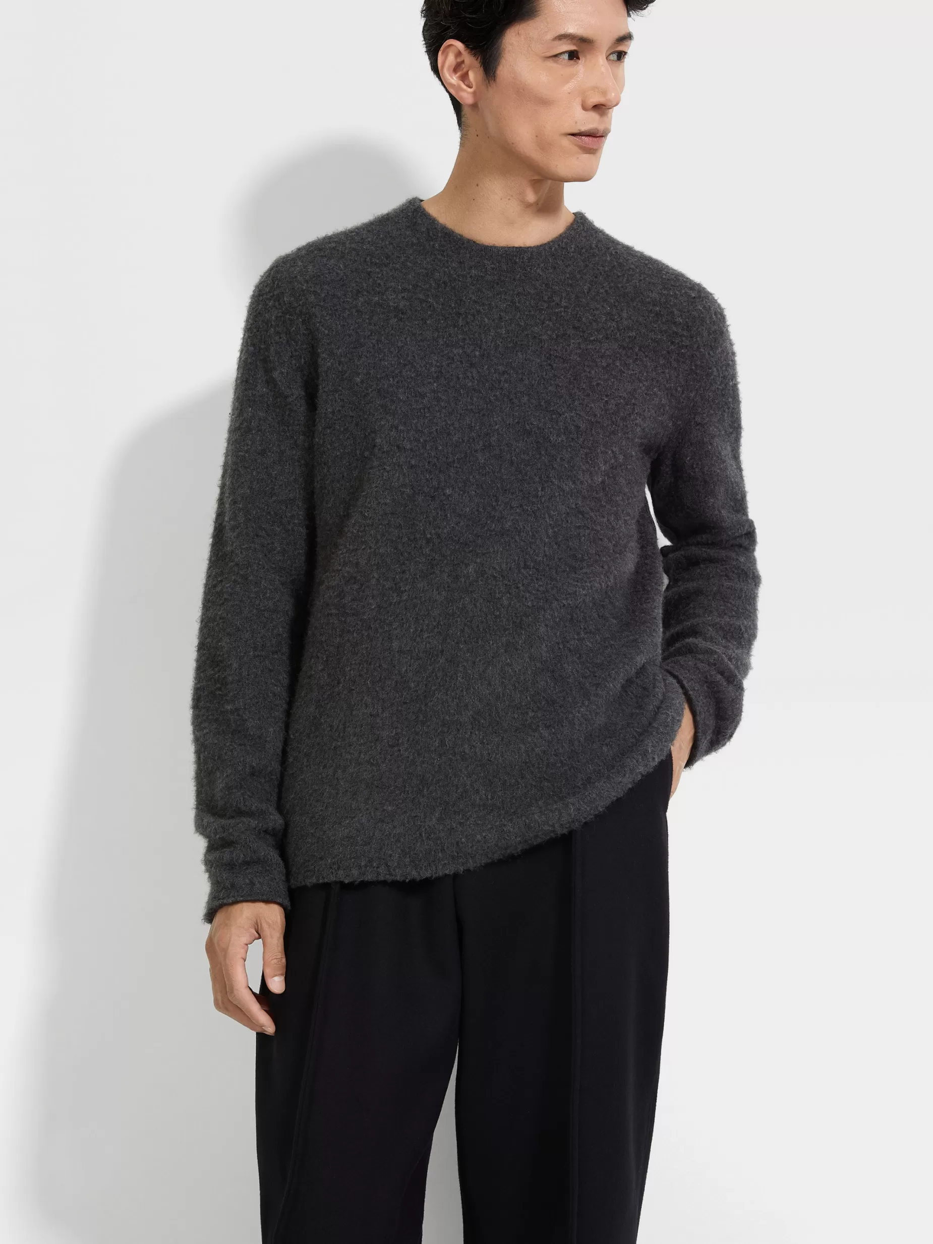 Pull Ras du Cou en Oasi Cashmere Gris Foncé Chiné<ZEGNA Best Sale