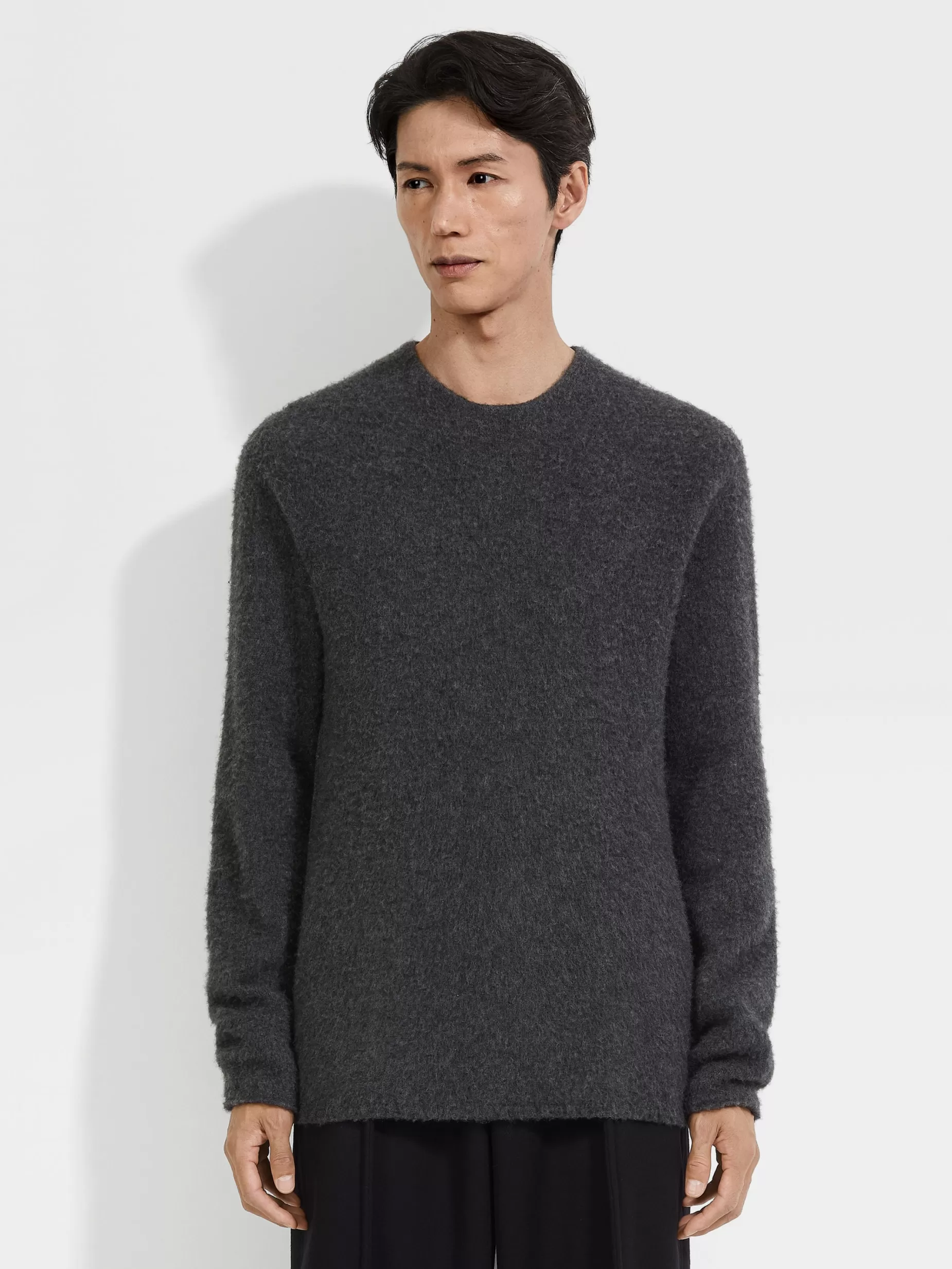 Pull Ras du Cou en Oasi Cashmere Gris Foncé Chiné<ZEGNA Best Sale