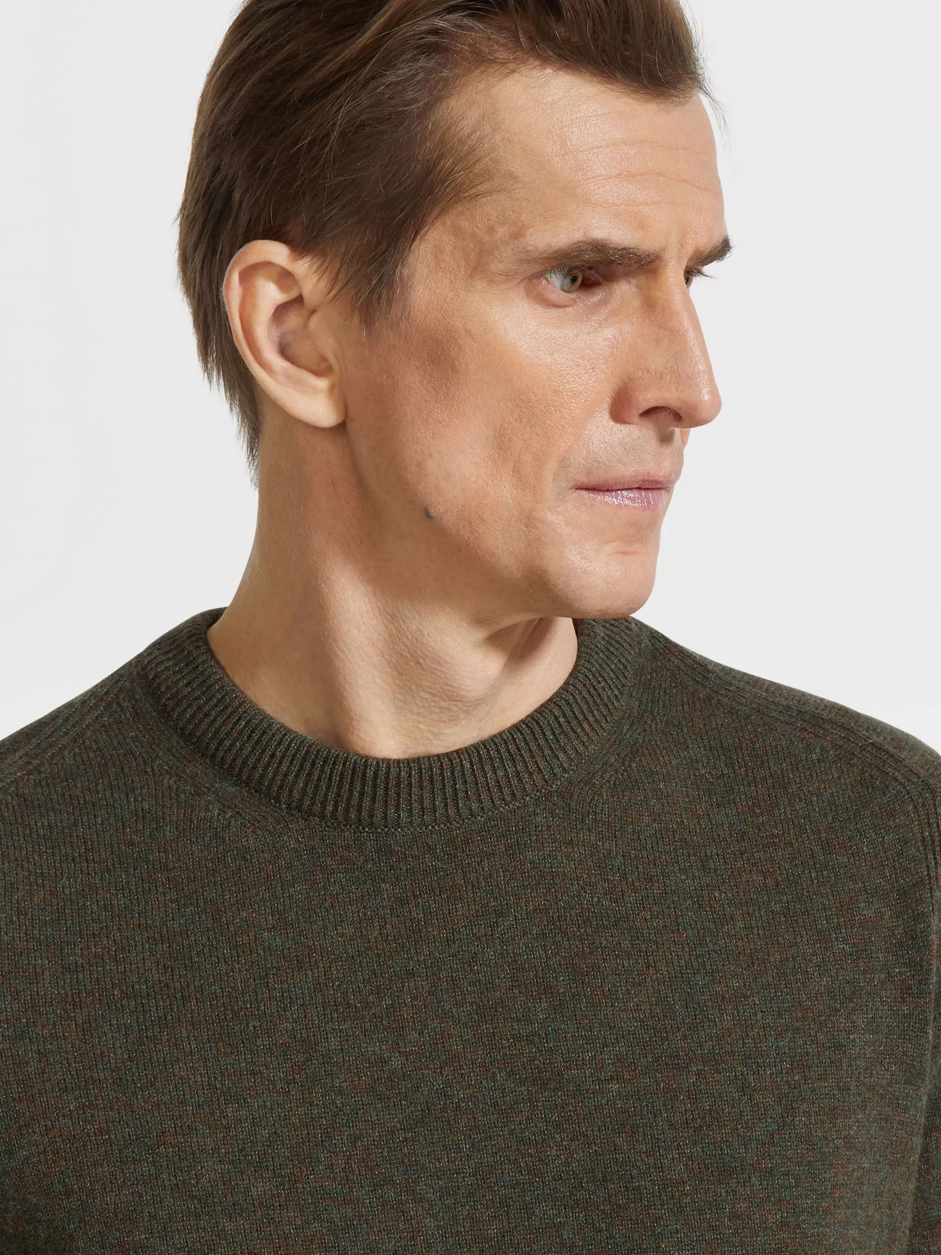 Pull Ras du Cou en Oasi Cashmere Vert Kaki Chiné Multicolore<ZEGNA Cheap