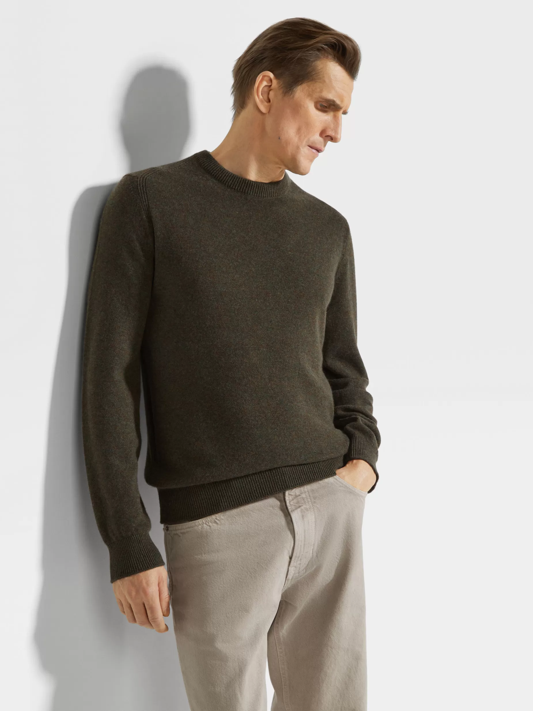 Pull Ras du Cou en Oasi Cashmere Vert Kaki Chiné Multicolore<ZEGNA Cheap