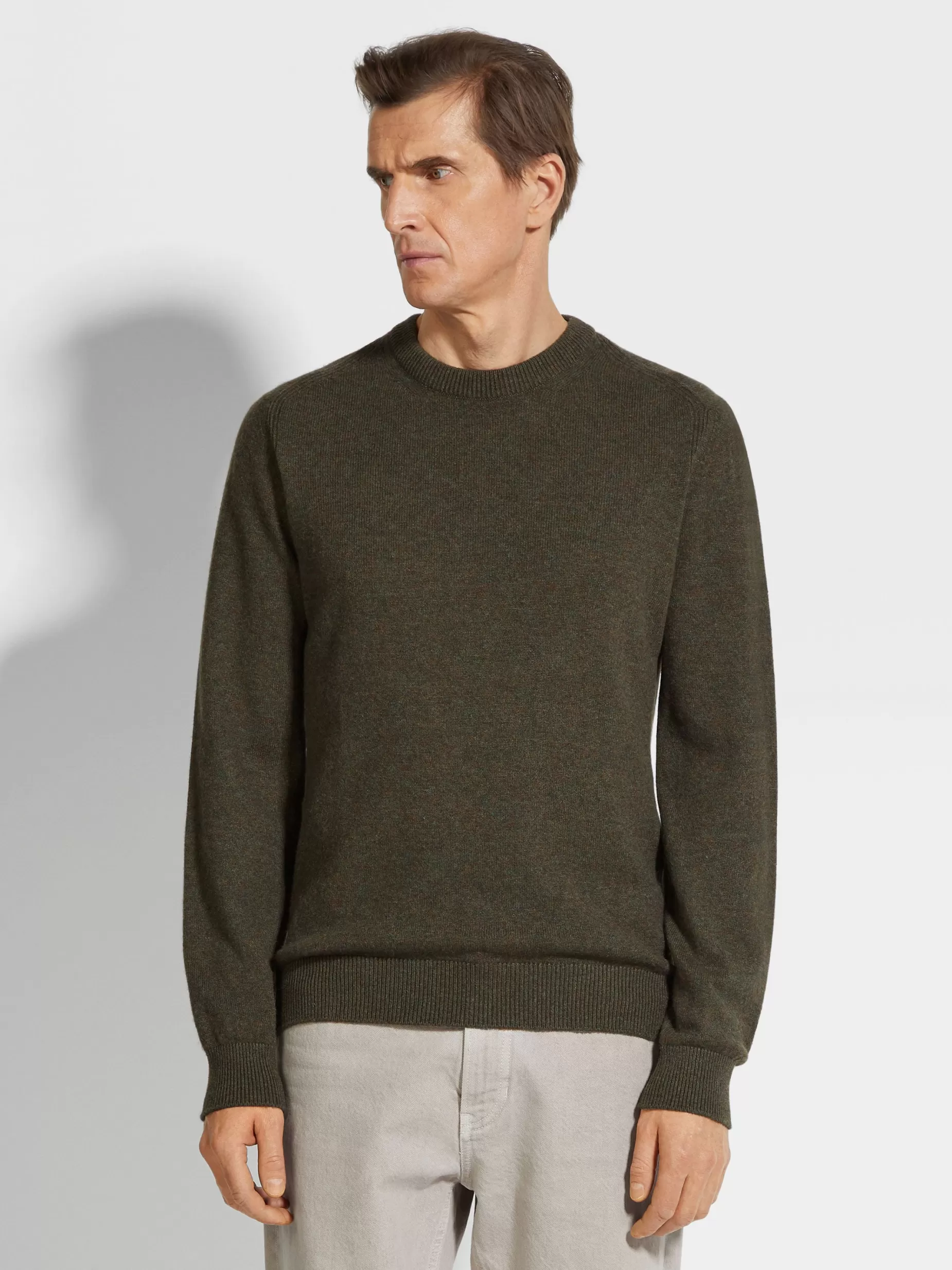 Pull Ras du Cou en Oasi Cashmere Vert Kaki Chiné Multicolore<ZEGNA Cheap