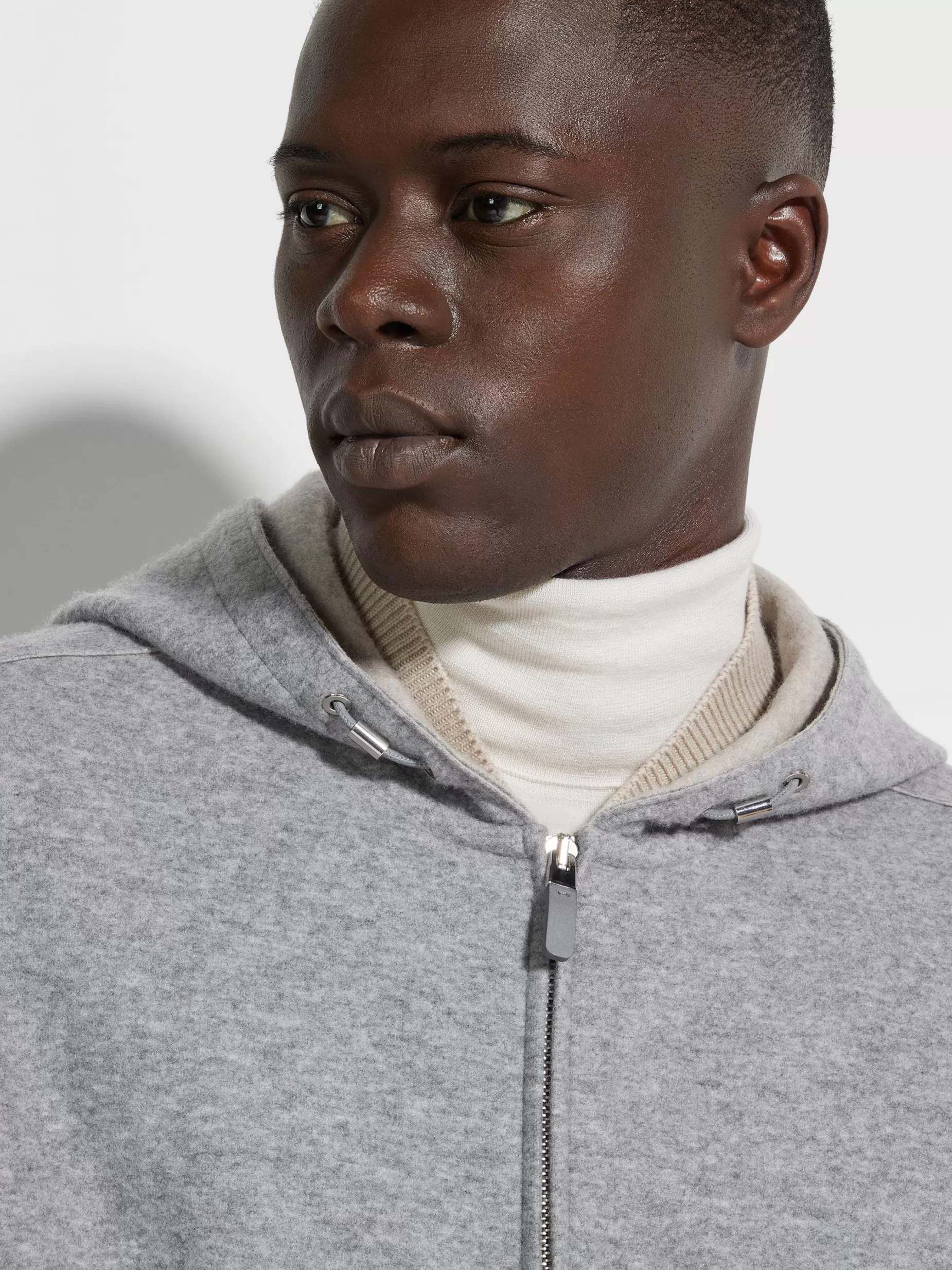 Sweat à Capuche Zippé en Cachemire Mélangé Gris Chiné<ZEGNA Store