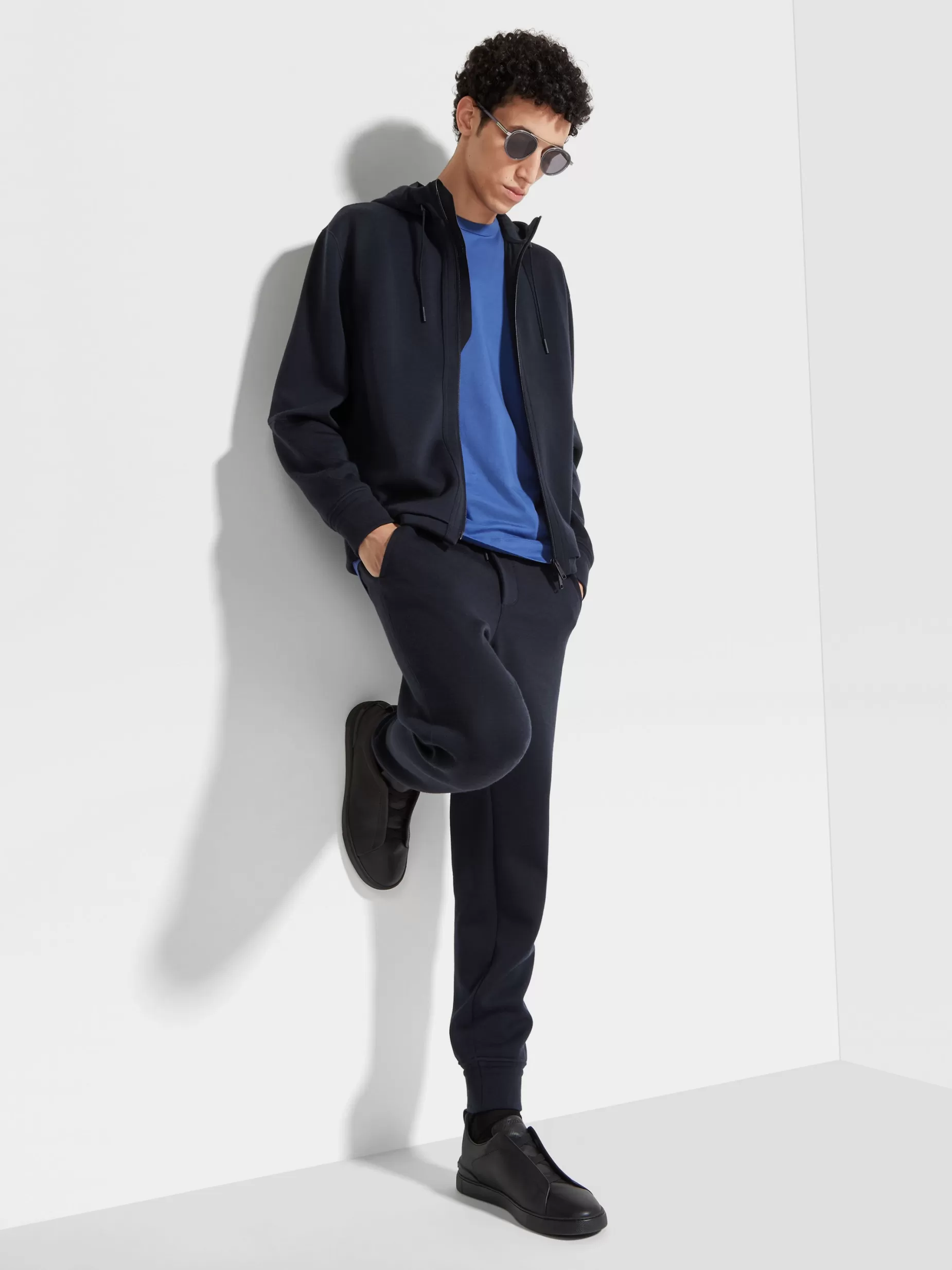 Sweat-Shirt à Capuche en Laine High Performance™ Mélangée Bleu Marine<ZEGNA Sale