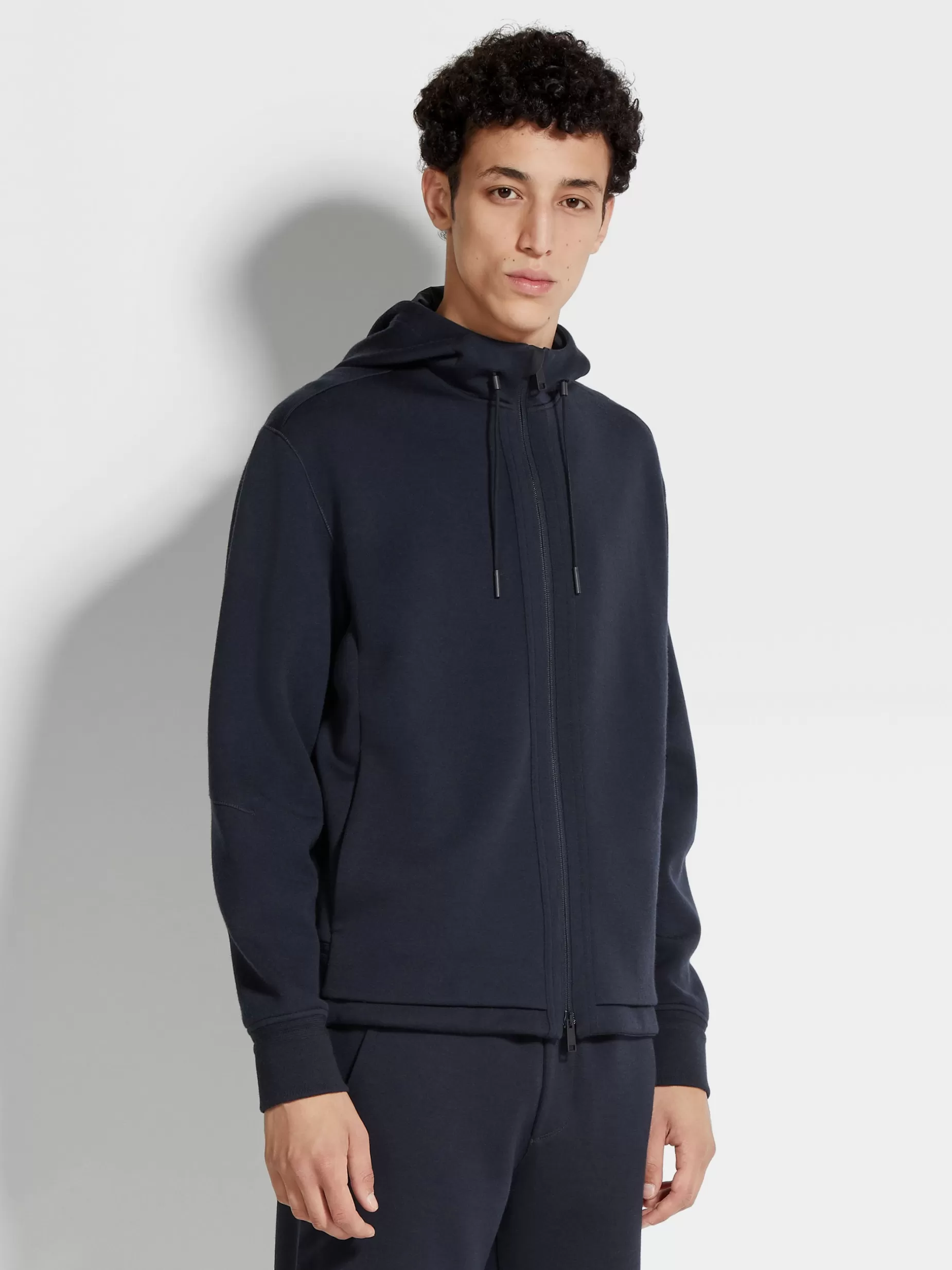Sweat-Shirt à Capuche en Laine High Performance™ Mélangée Bleu Marine<ZEGNA Sale