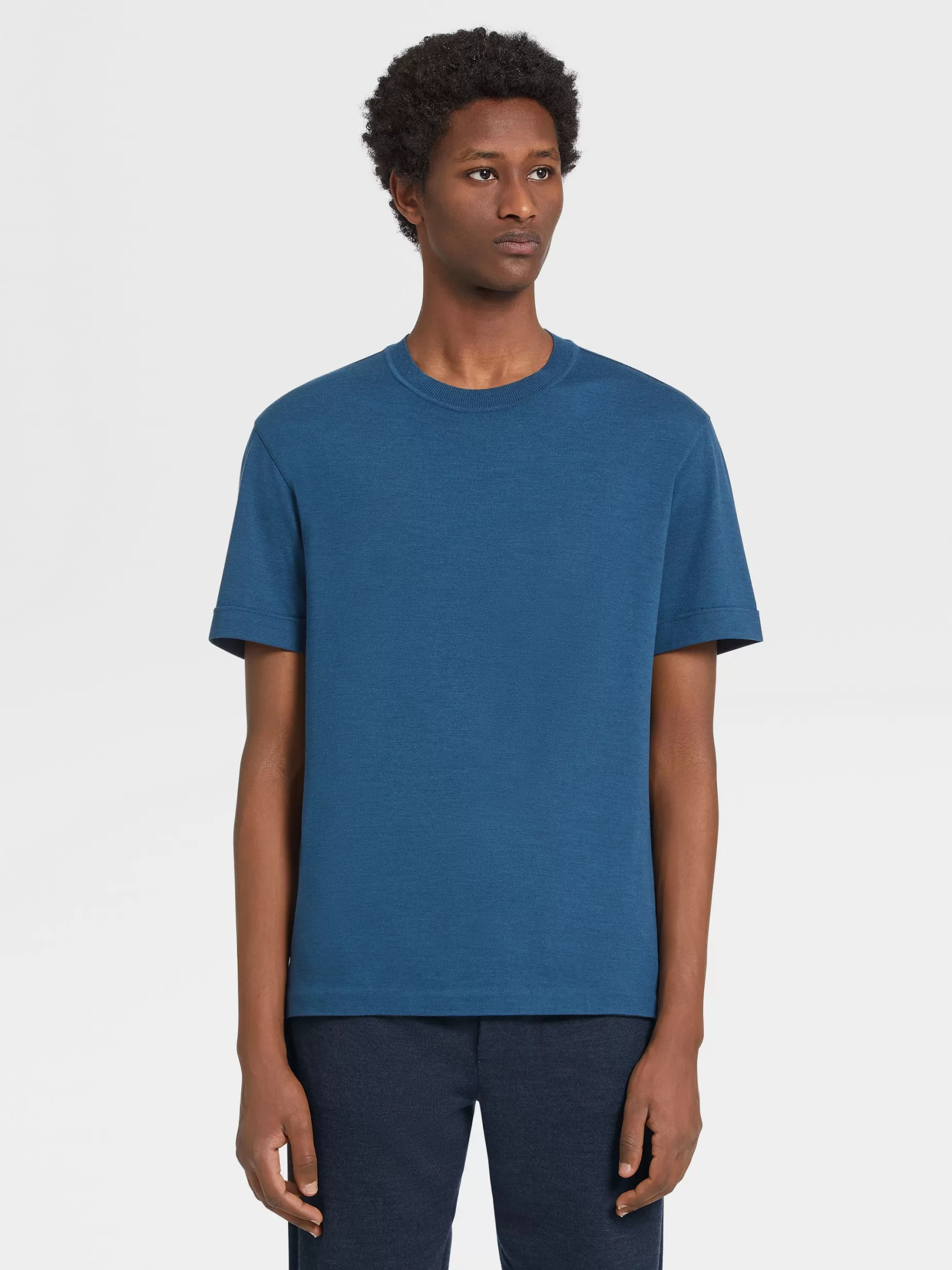 T-shirt à Manches Courtes en Laine 12milmil12 Bleu Sarcelle Chiné<ZEGNA Flash Sale