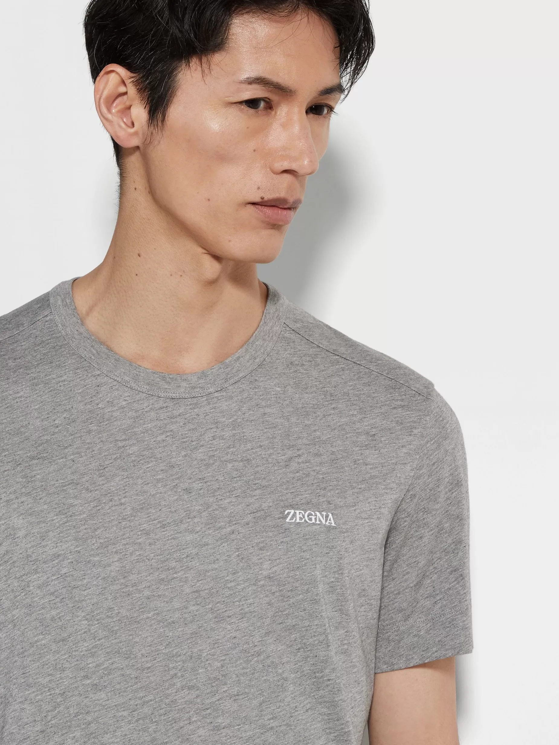 T-Shirt en Coton Gris Chiné<ZEGNA Clearance