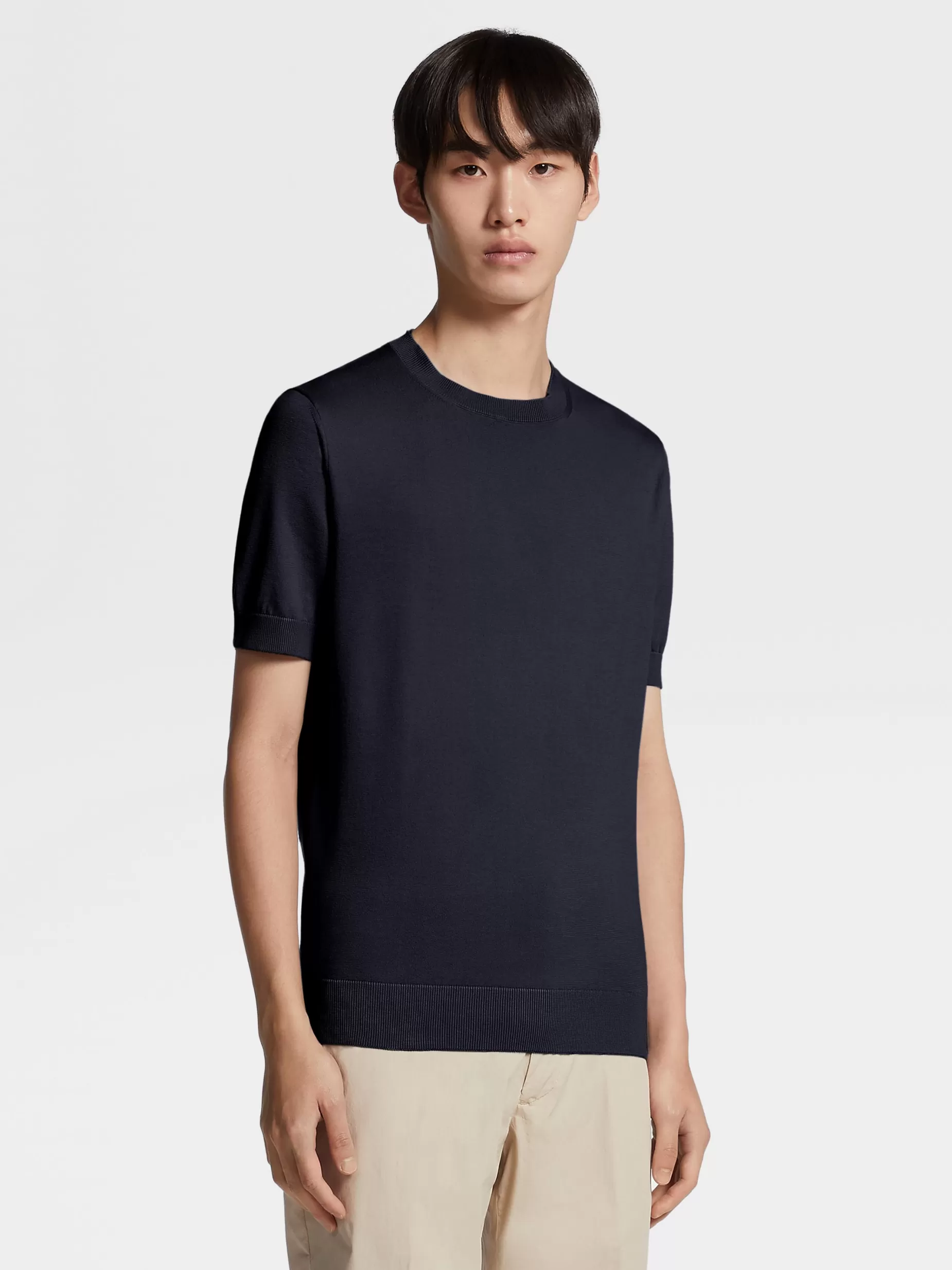 T-Shirt en Premium Cotton Bleu Marine<ZEGNA Clearance