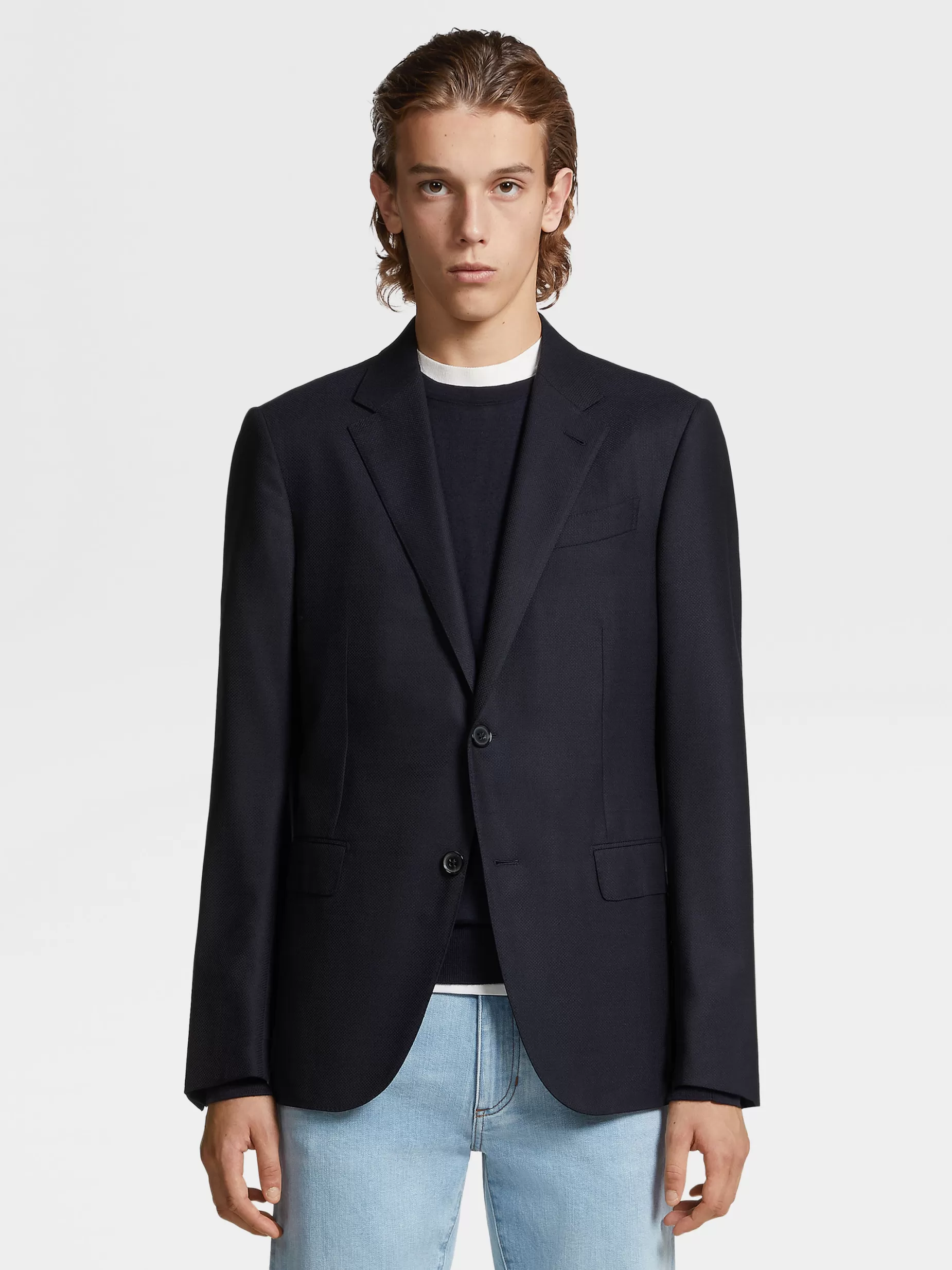 Veste en Laine et Soie Trofeo™ Comfort Stretch Bleu Marine<ZEGNA Clearance