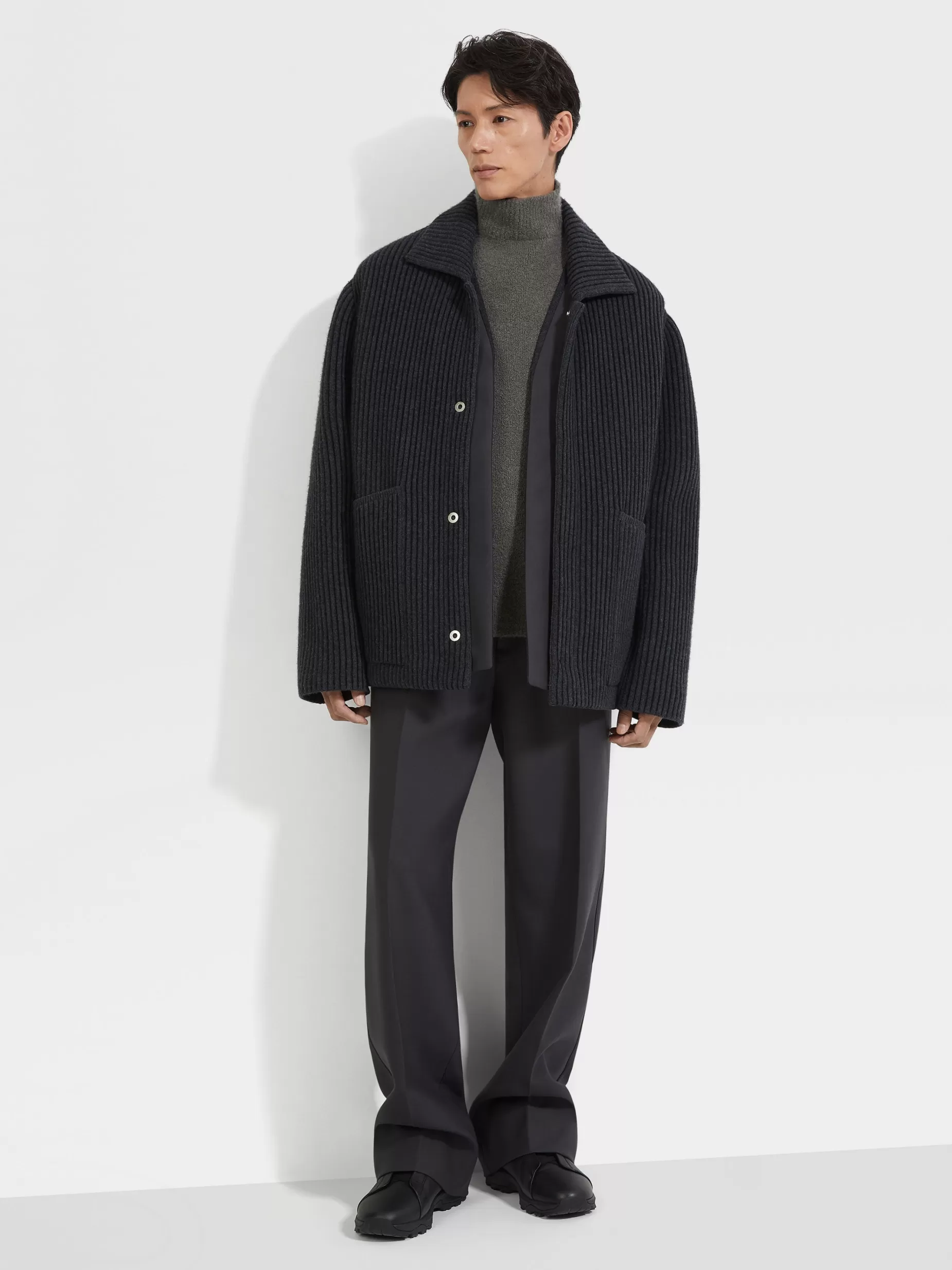 Veste Workwear en Laine et Cachemire Gris Foncé Chiné<ZEGNA Store