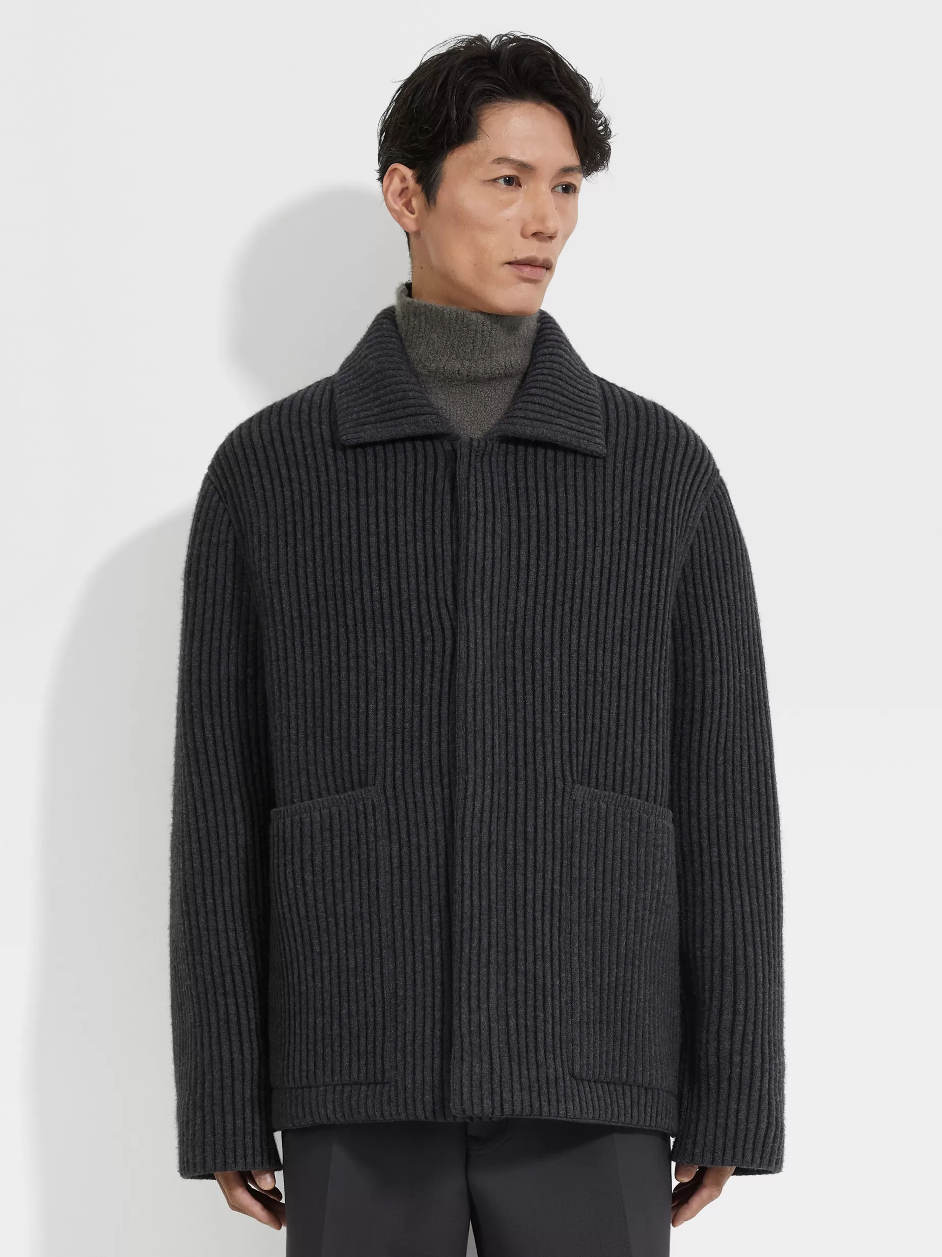 Veste Workwear en Laine et Cachemire Gris Foncé Chiné<ZEGNA Store